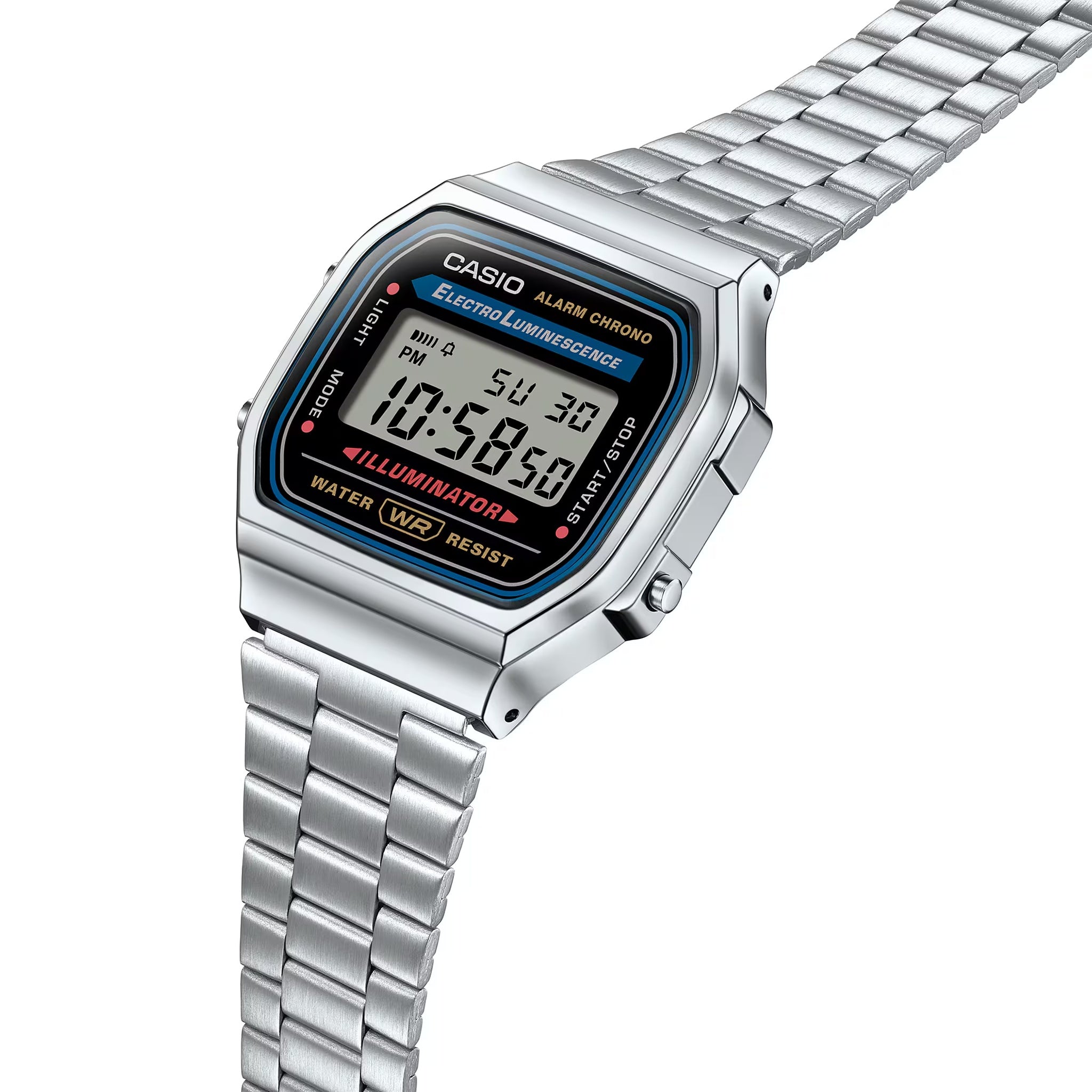 Montre Casio Mixte Vintage A168WA-1 Quartz Digitale Argent Noir
