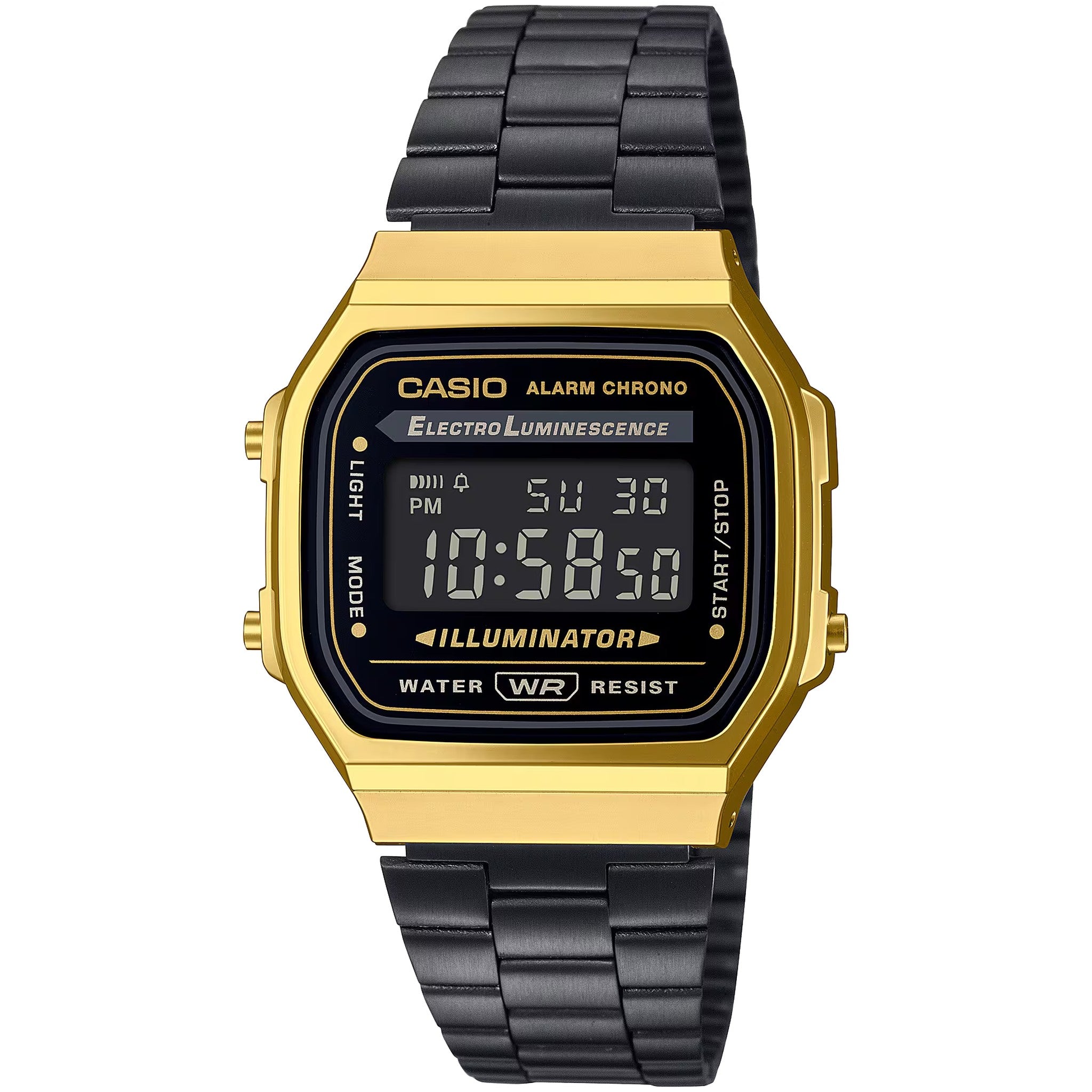 Montre Casio Mixte Vintage A168WEGB-1B Quartz Digitale Doré Noir