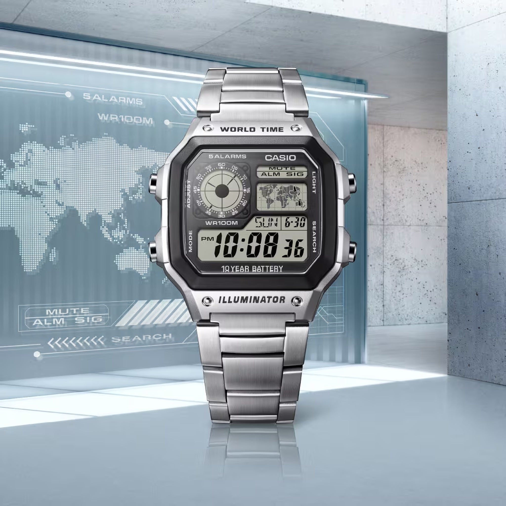 Montre Casio Homme AE-1200WHD-1A Quartz Digitale Argent Noir