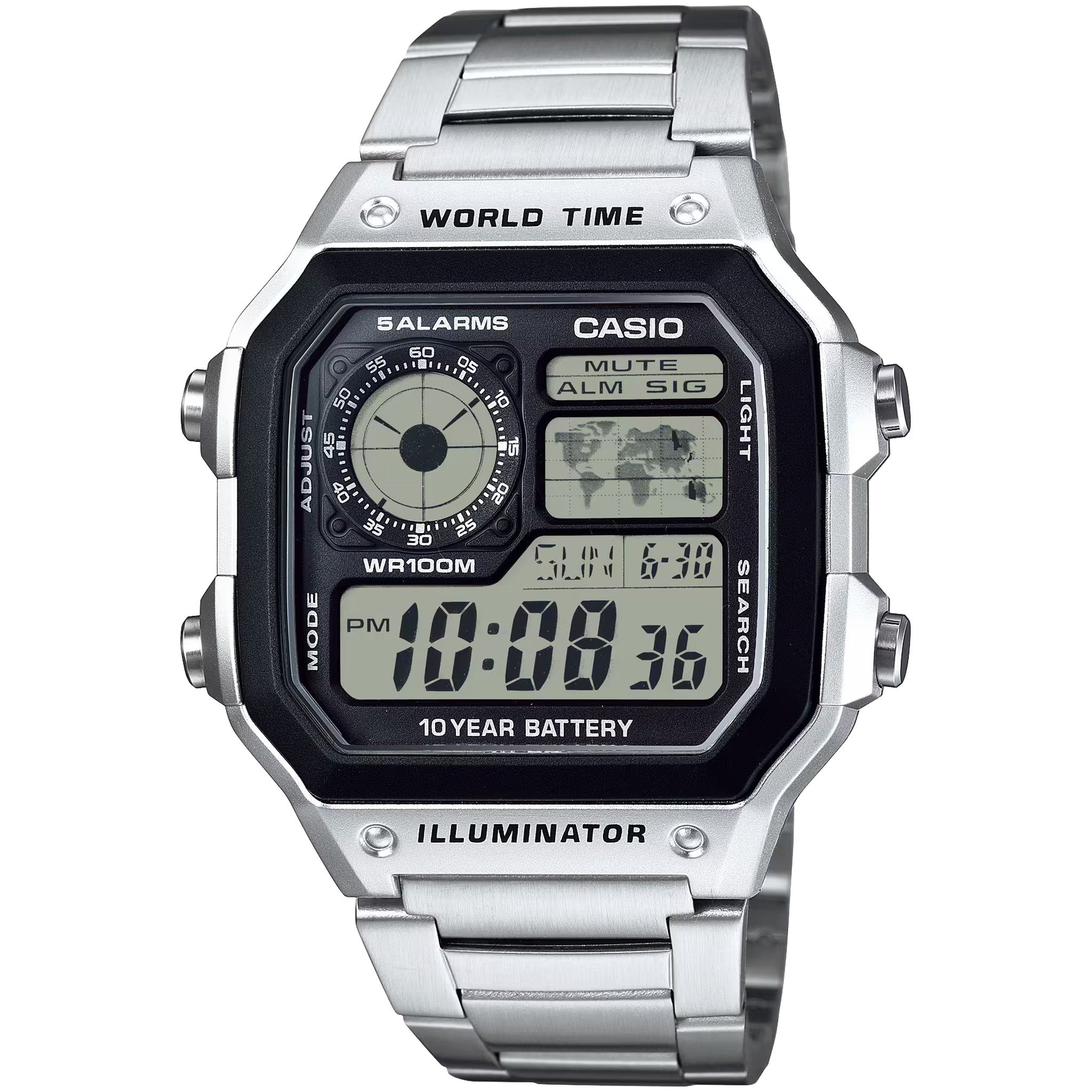 Montre Casio Homme AE-1200WHD-1A Quartz Digitale Argent Noir