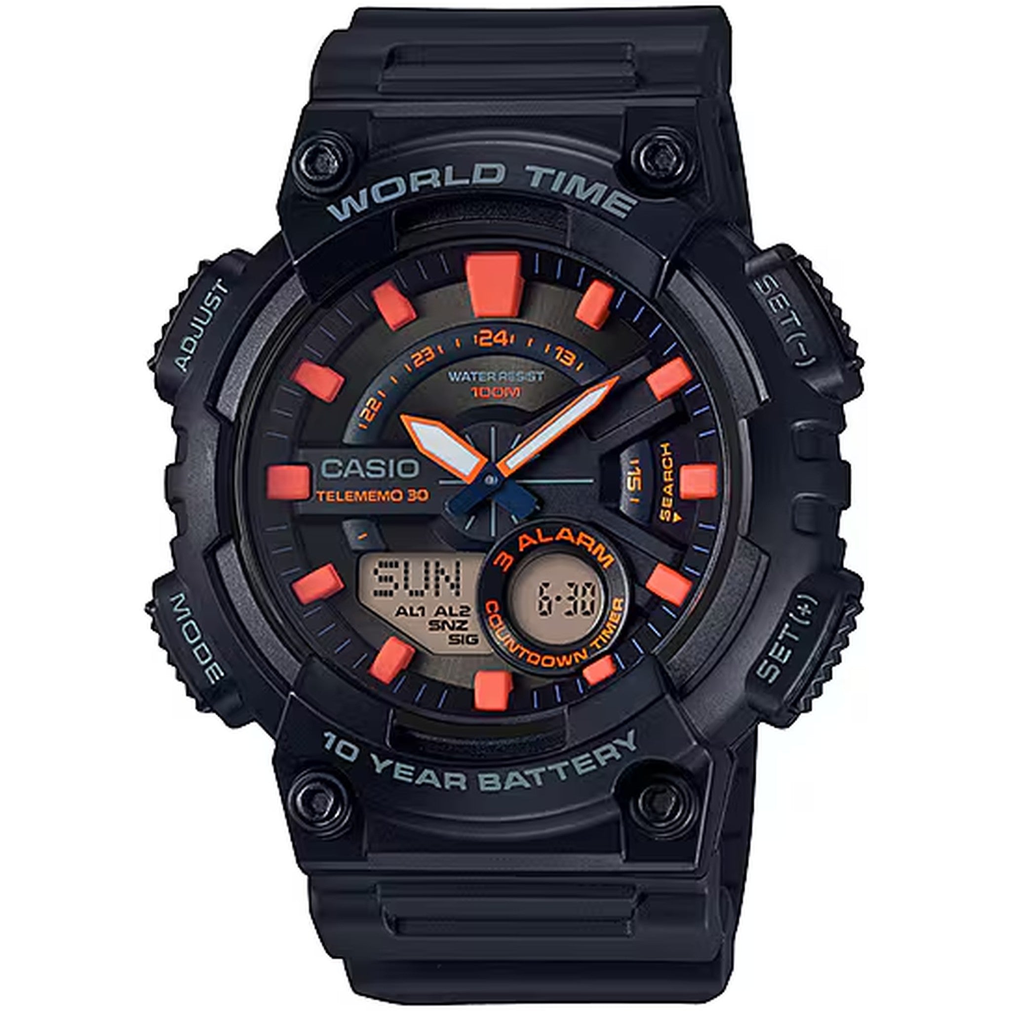 Montre Casio Homme AEQ-110W-1A2 Quartz Analogique / Digitale Noir Rouge