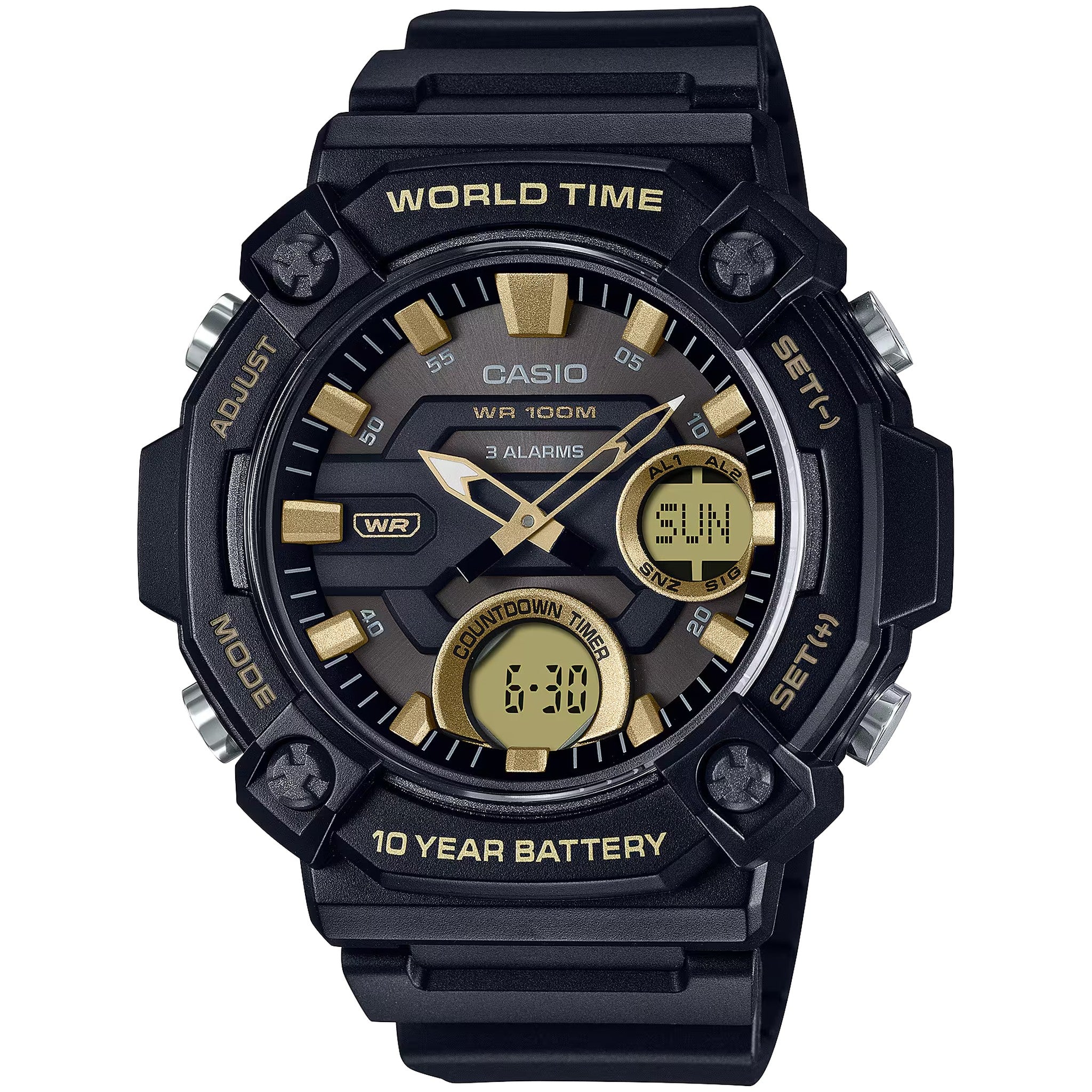 Montre Casio Homme AEQ-120W-9A Quartz Analogique / Digitale Noir Doré
