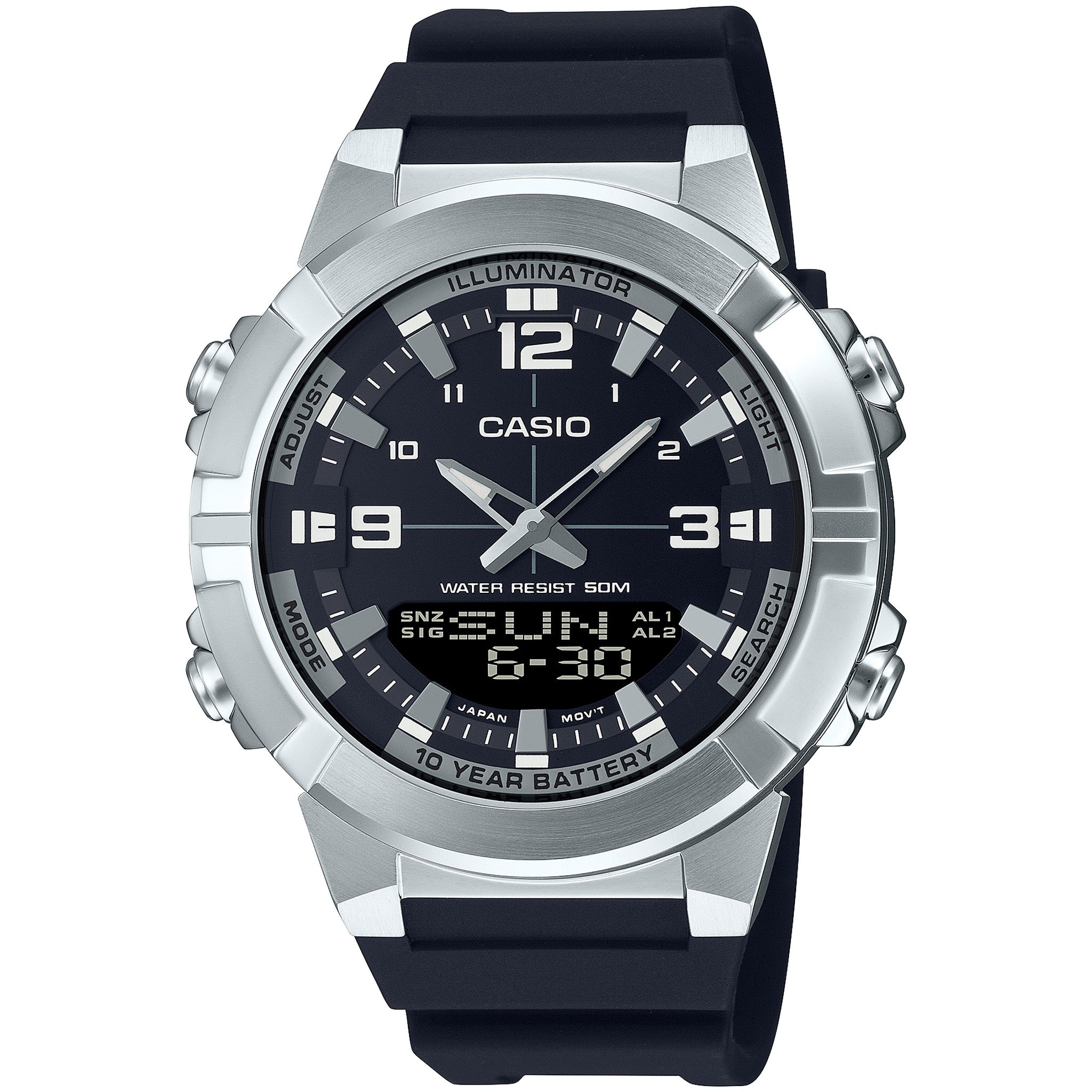 Montre Casio Homme AMW-870-1A Quartz Analogique / Digitale Argent Noir