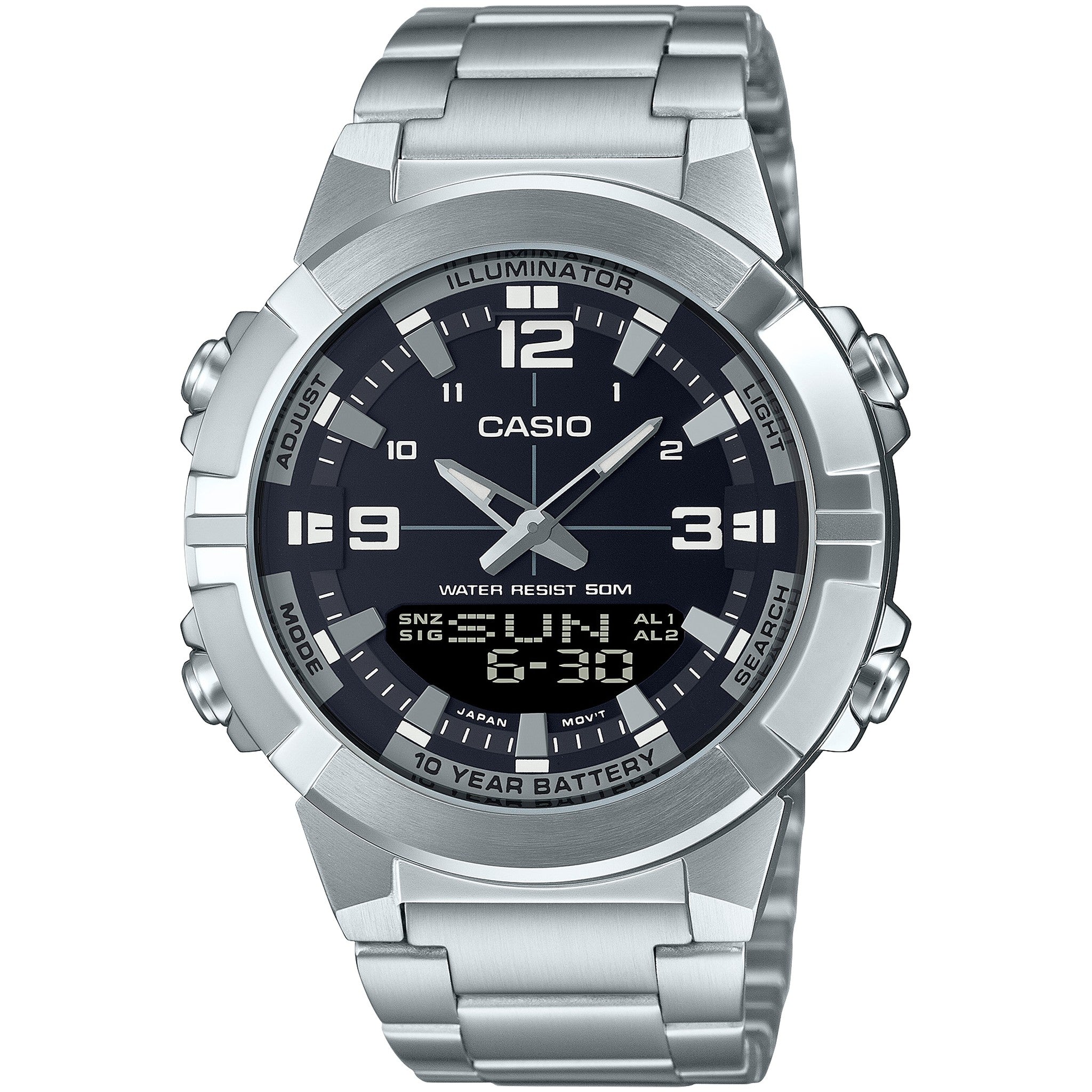 Montre Casio Homme AMW-870D-1A Quartz Analogique / Digitale Argent Noir