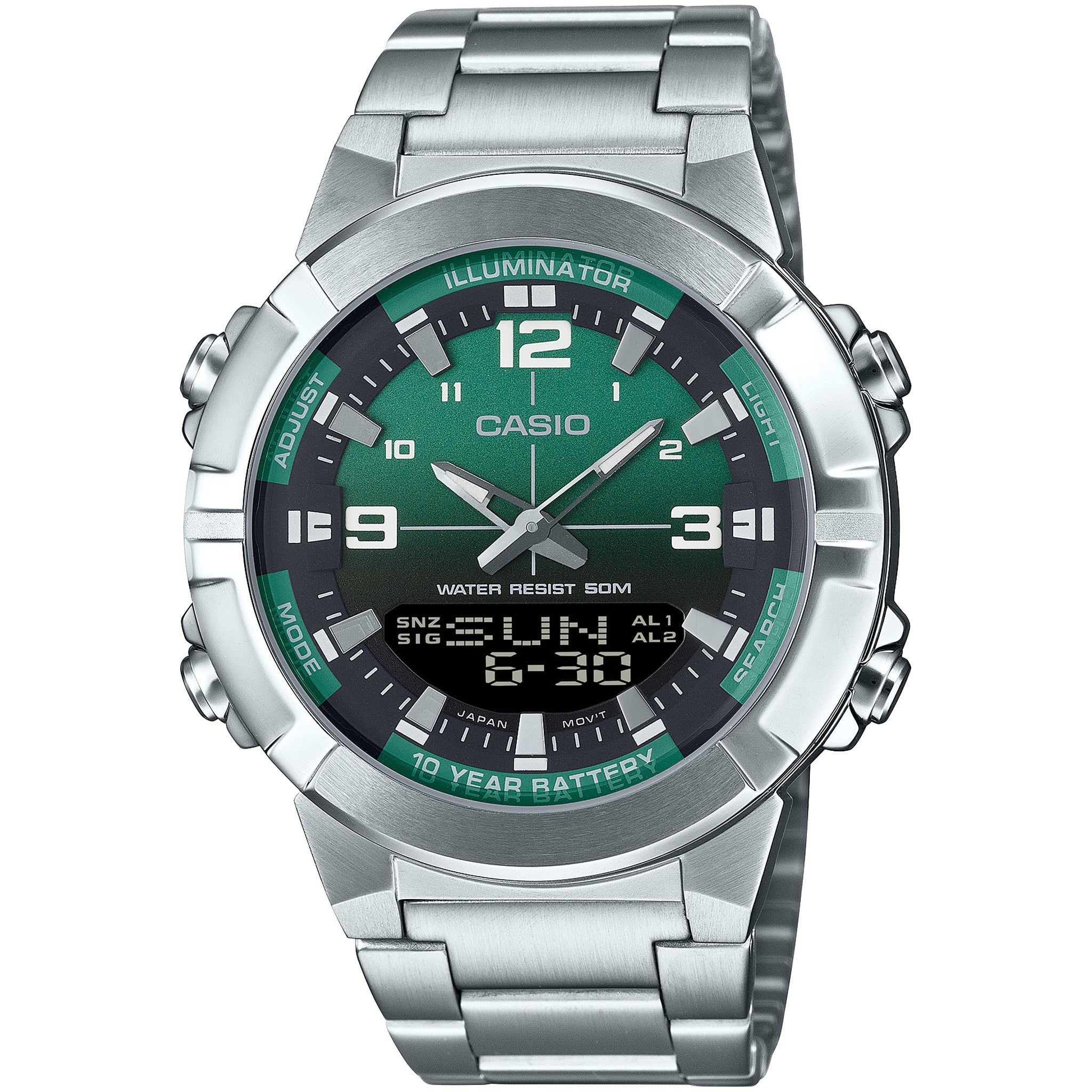 Montre Casio Homme AMW-870DA-3A Quartz Analogique / Digitale Argent Vert