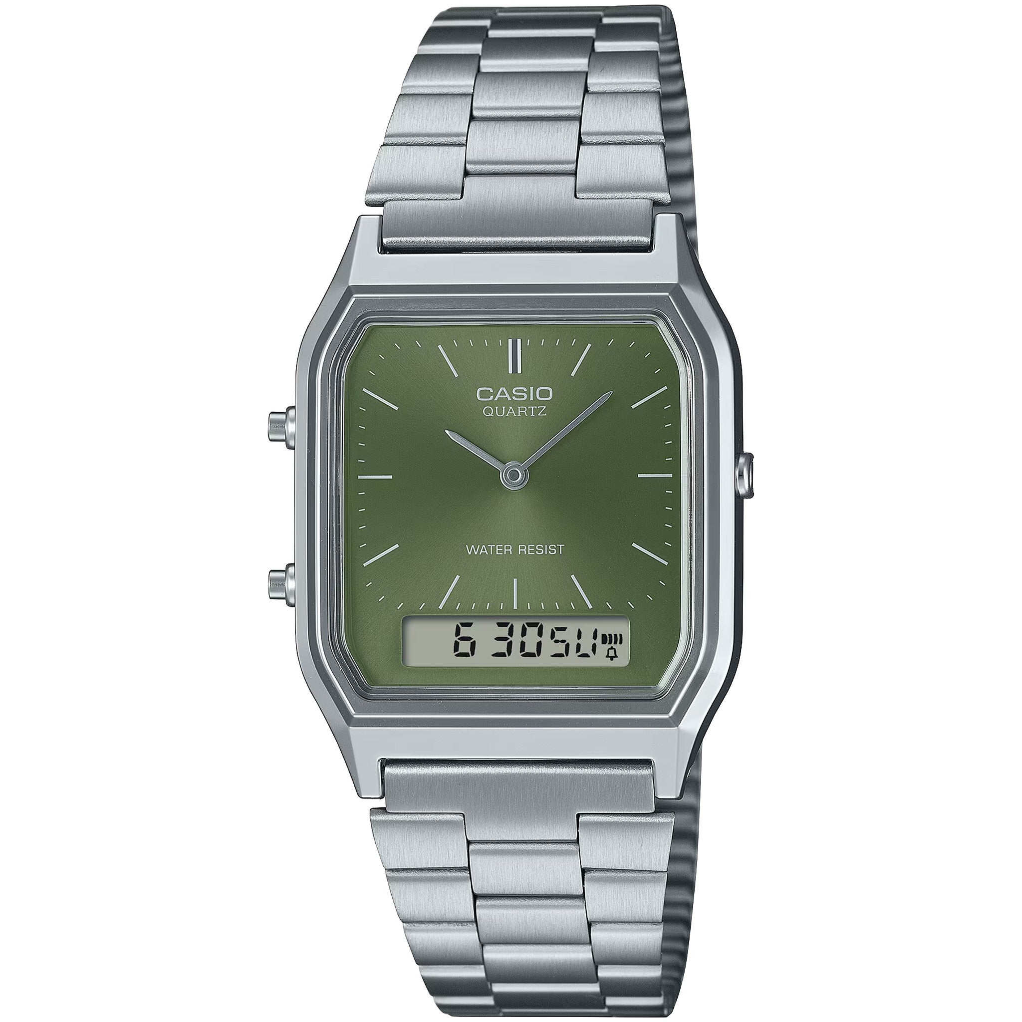 Montre Casio Mixte Vintage AQ-230A-3A Quartz Analogique / Digitale Argent Vert