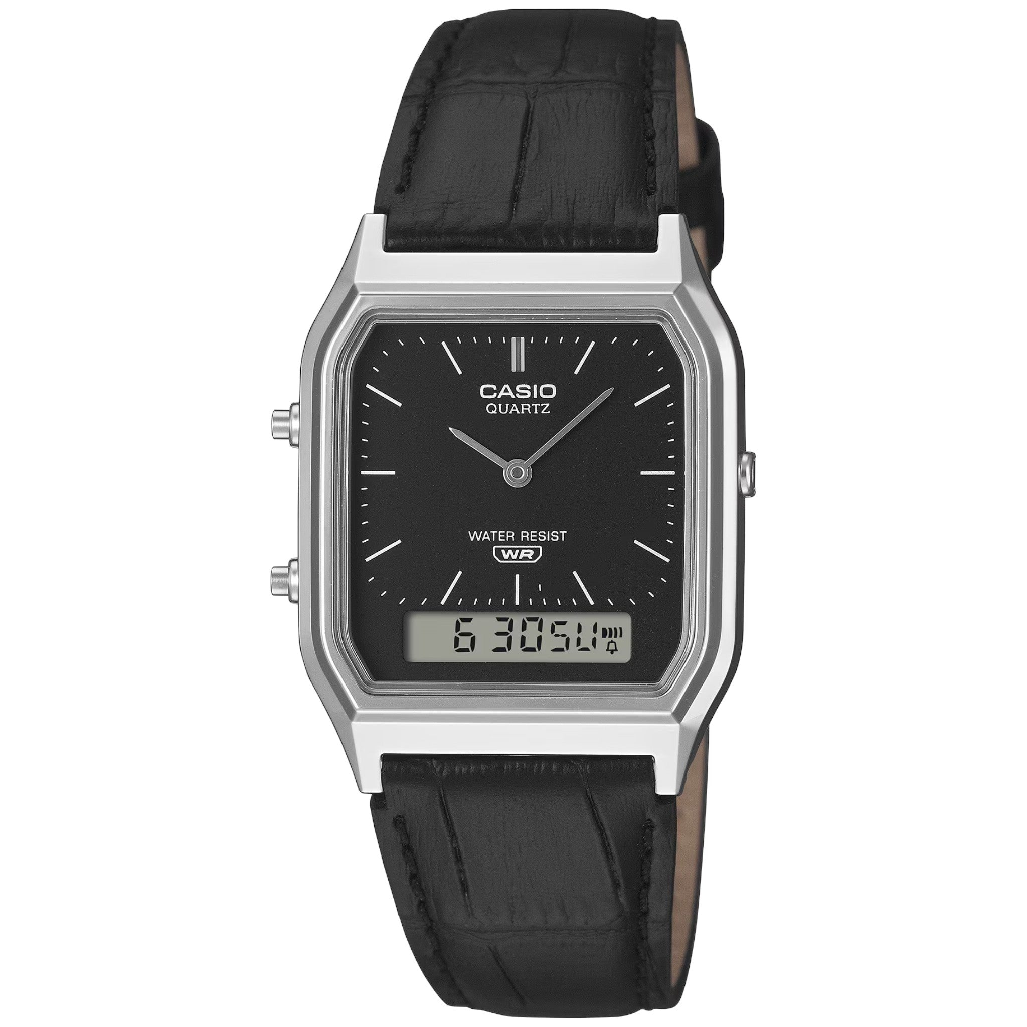 Casio Unisex Vintage Retro AQ-230EL-1A Black Leather Watch