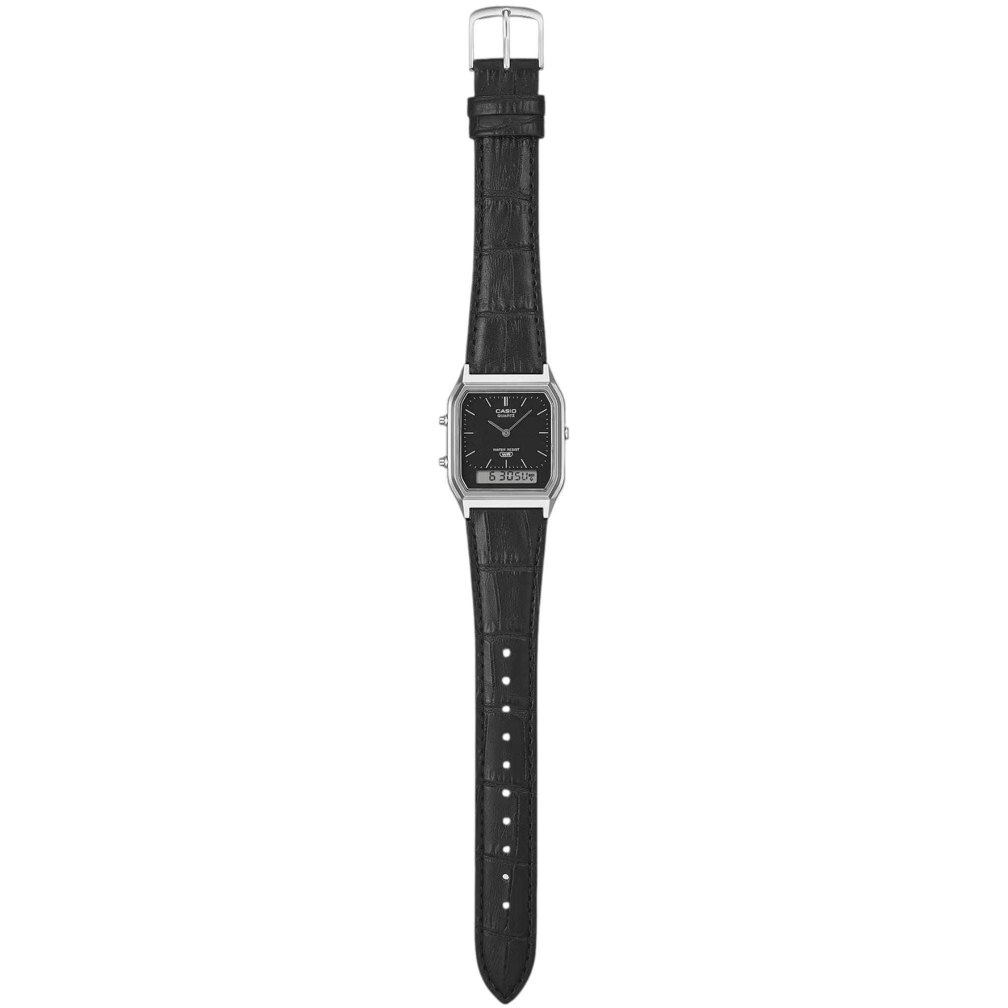 Casio Unisex-Uhr Vintage Retro AQ-230EL-1A Schwarzes Leder