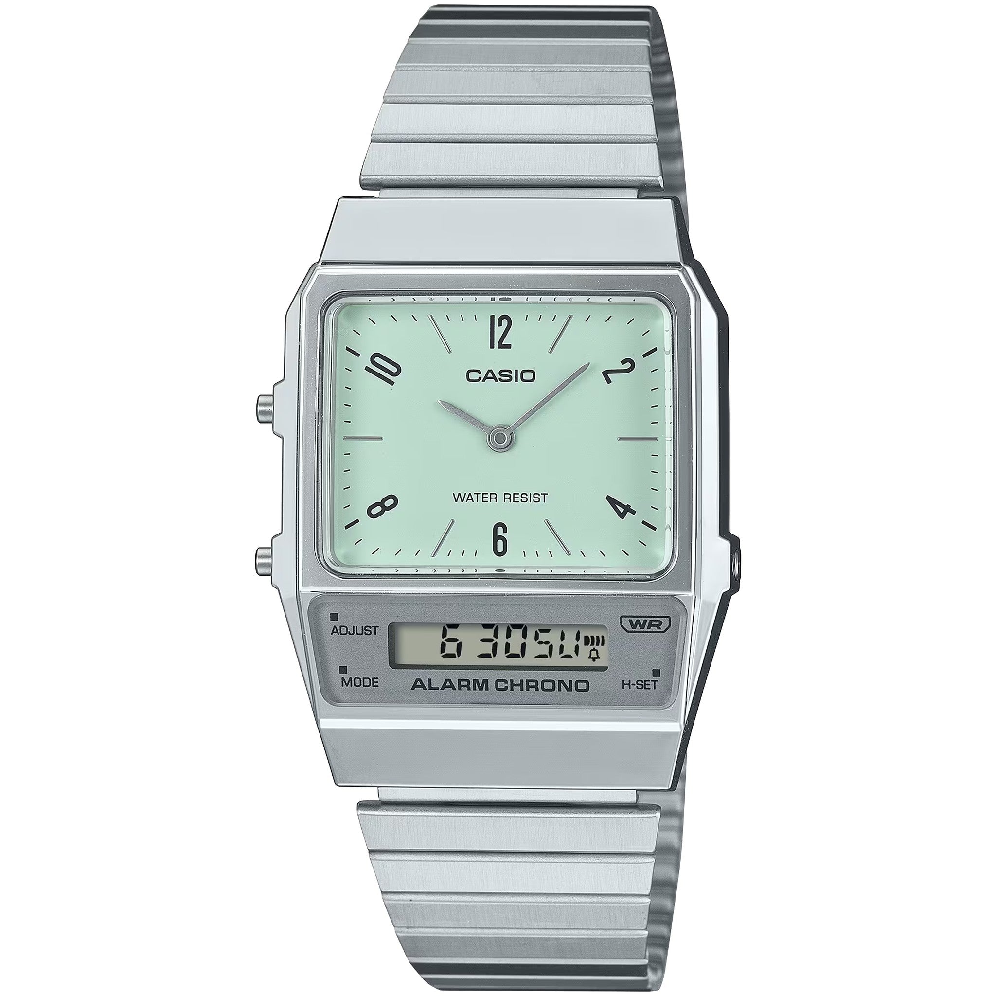 Montre Casio Mixte Vintage AQ-800E-3A Quartz Analogique / Digitale Argent Vert