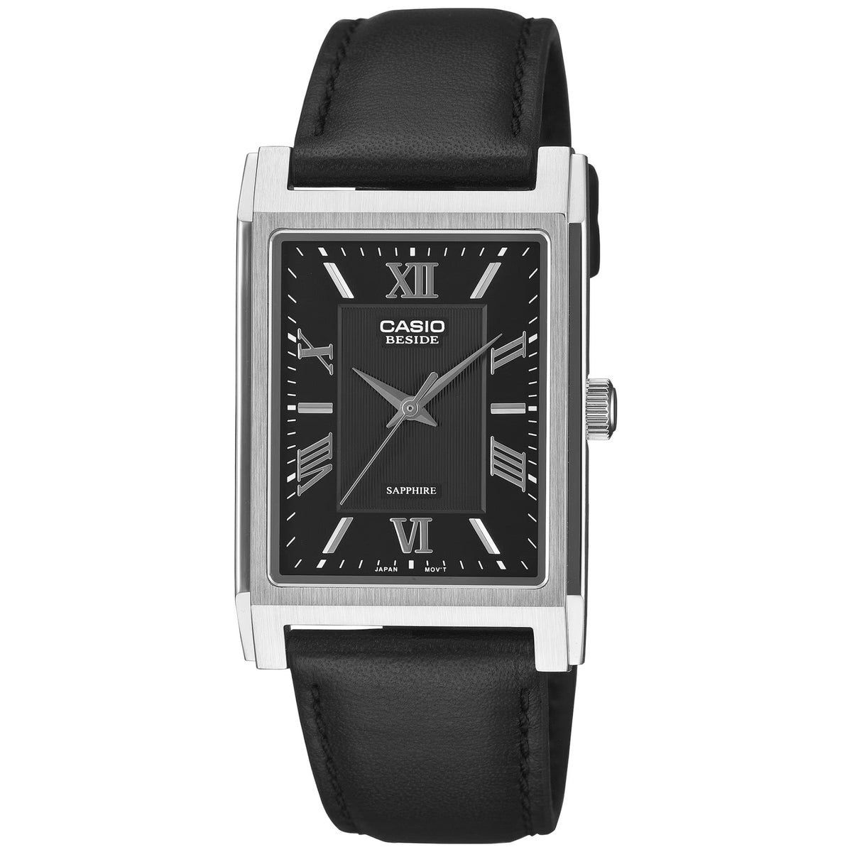 Casio Beside BMS-105L-1A Rectangular Roman Numerals Black Leather Watch