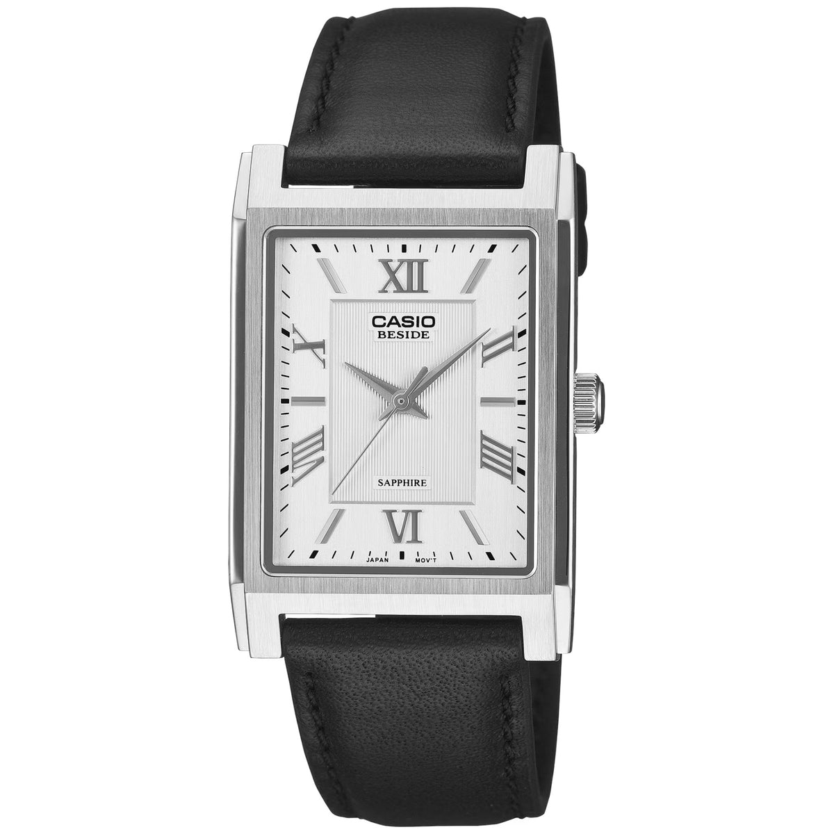 Casio Beside BMS-105L-7A Rectangular Roman Numerals White Leather Watch
