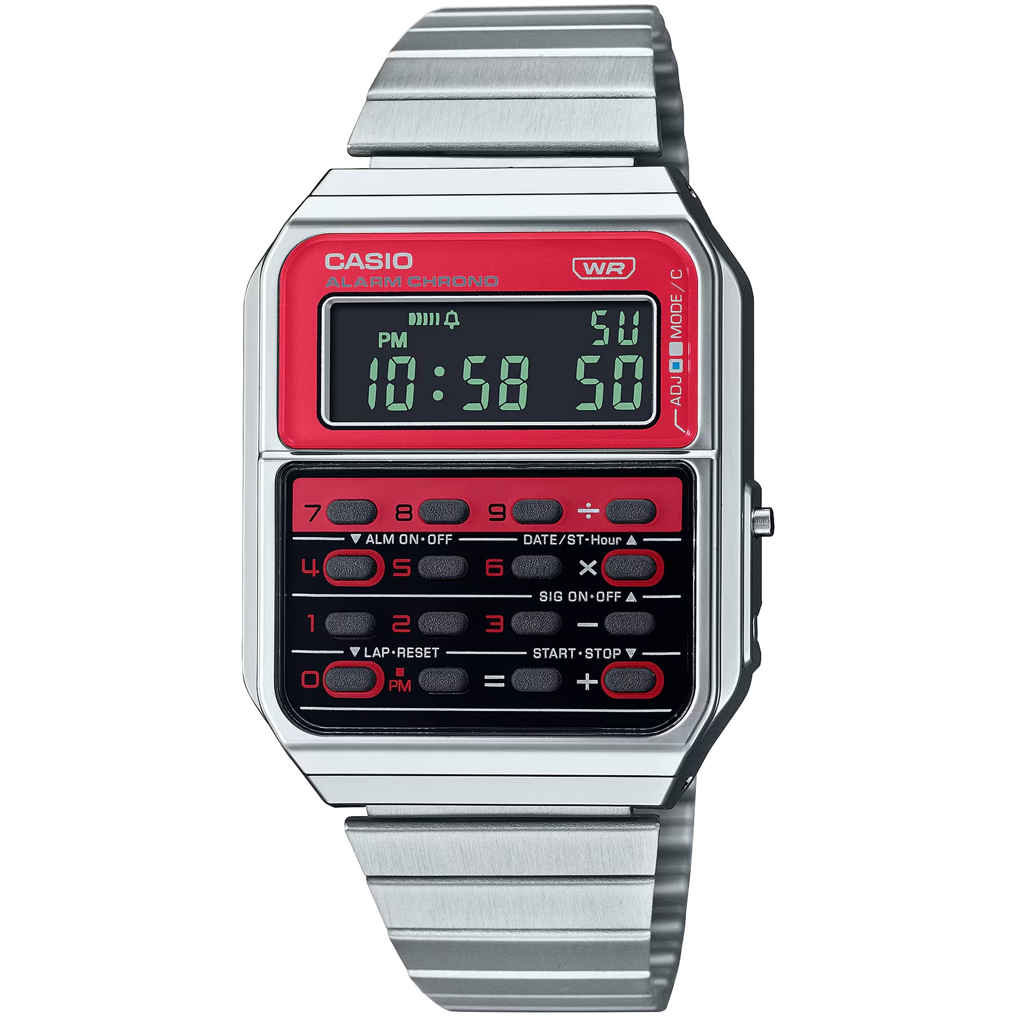 Montre Casio Mixte Vintage CA-500WE-4B Quartz Digitale Argent Rouge