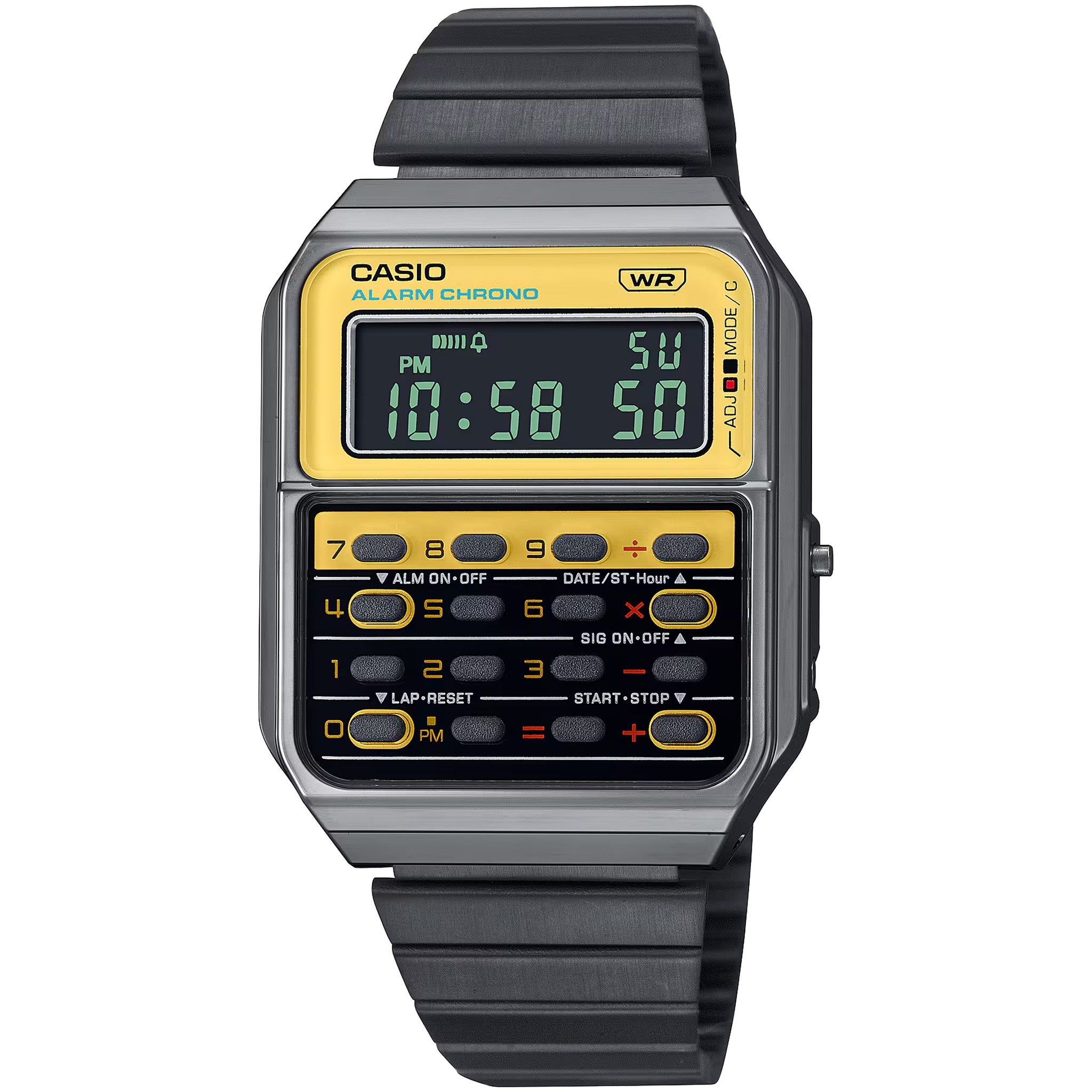 Montre Casio Mixte Vintage CA-500WEGG-9B Quartz Digitale Argent jaune