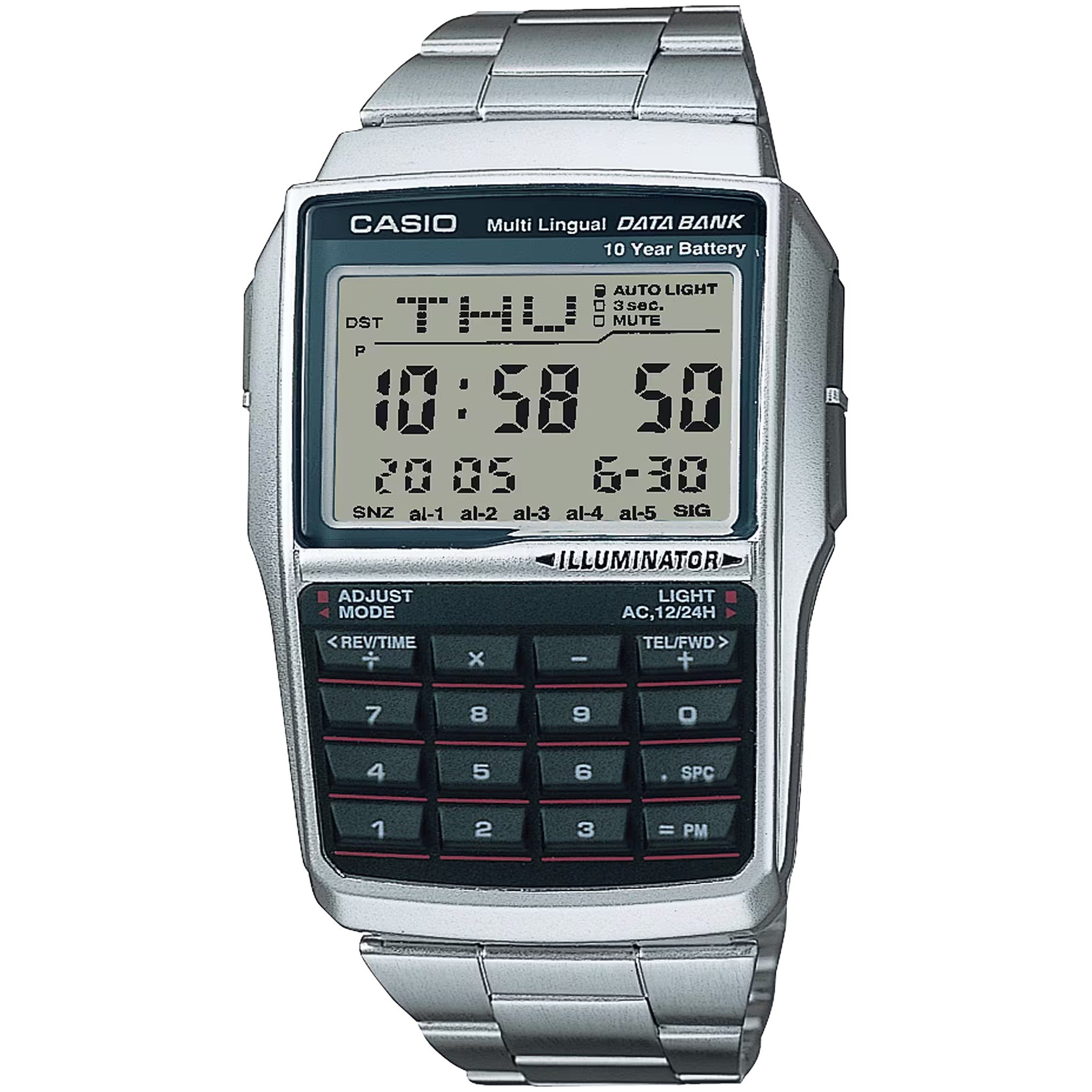 Montre Casio Homme Vintage DBC-32D-1A Quartz Digitale Argent Noir