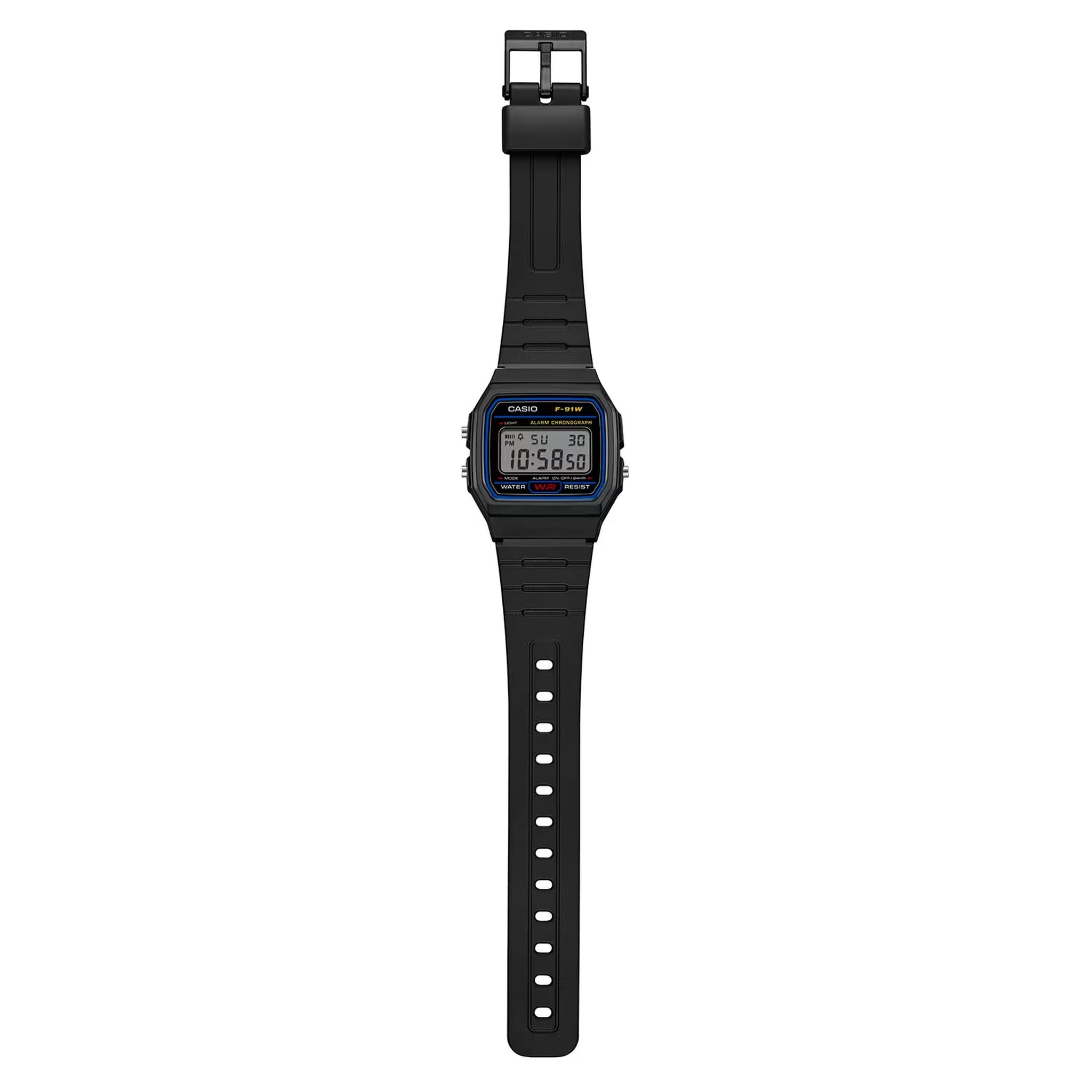 Casio Unisexuhr F-91W-1 Quarz Digital Schwarz Blau