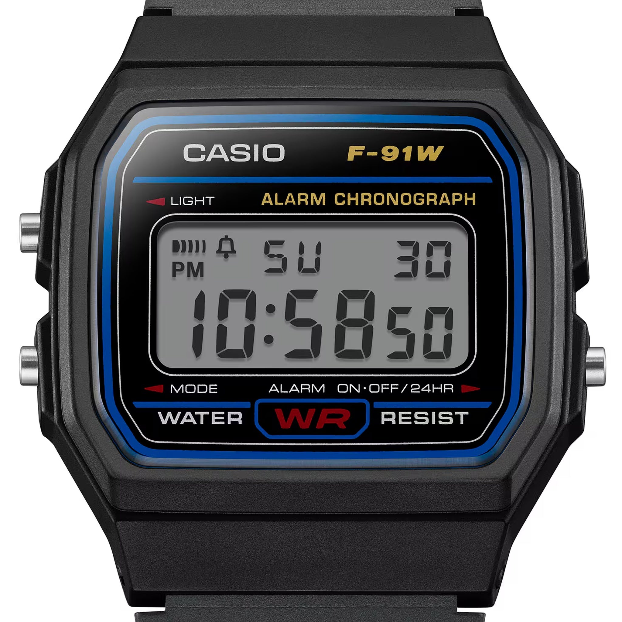 Casio Unisexuhr F-91W-1 Quarz Digital Schwarz Blau
