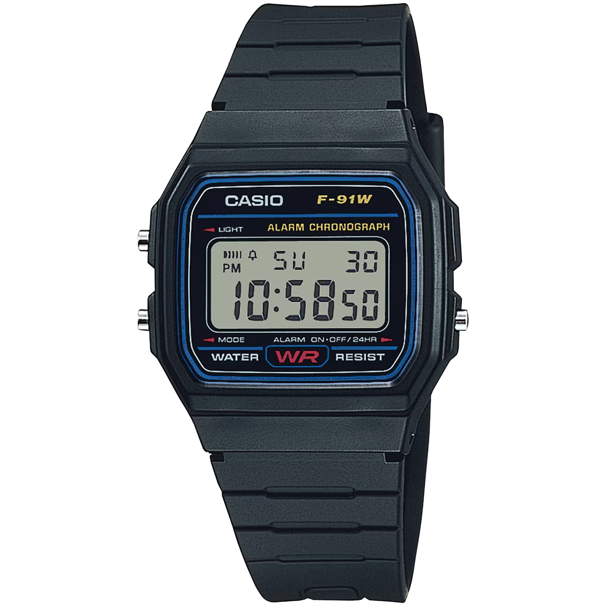 Casio Unisexuhr F-91W-1 Quarz Digital Schwarz Blau