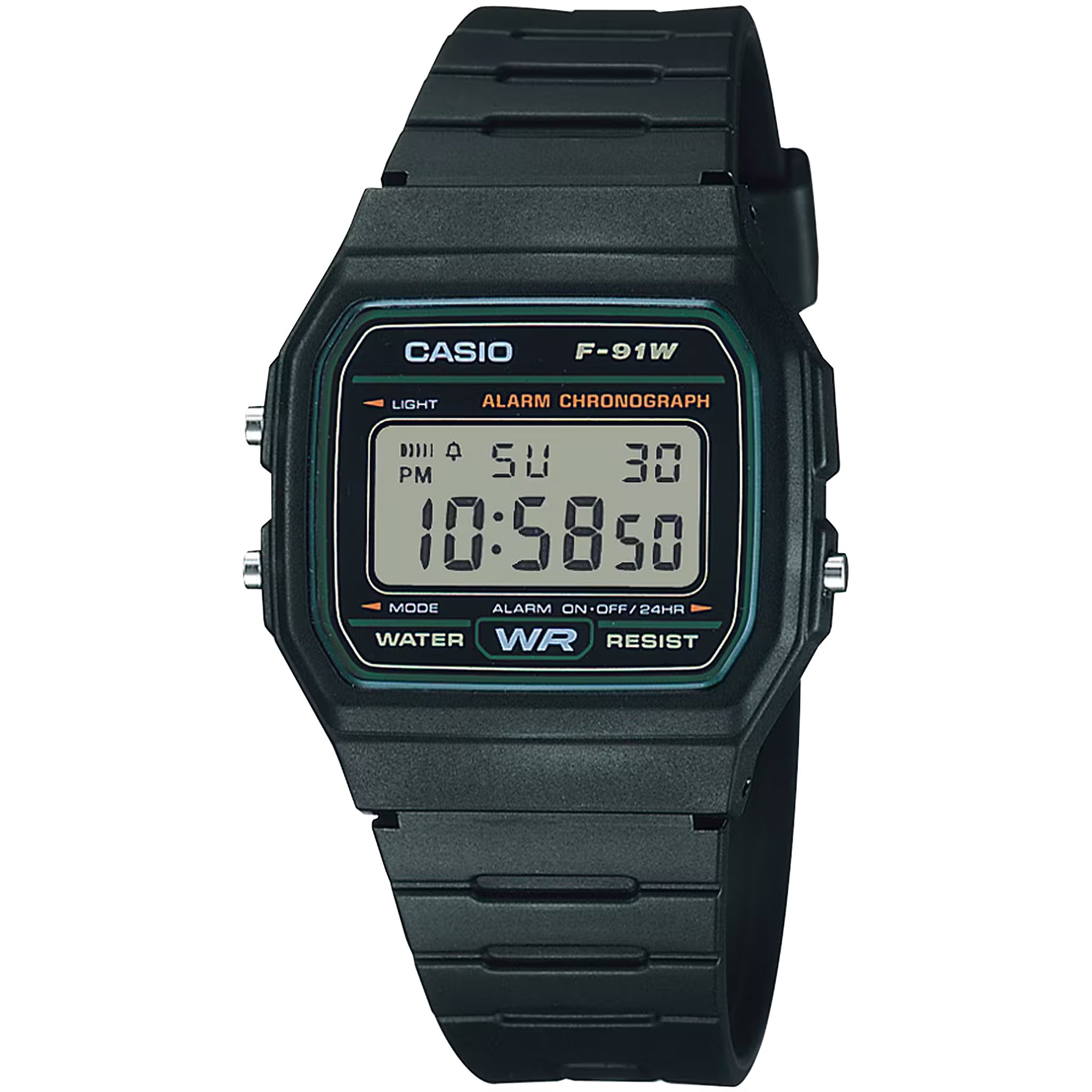 Casio Unisexuhr F-91W-3 Quarz Digital Schwarz Grün