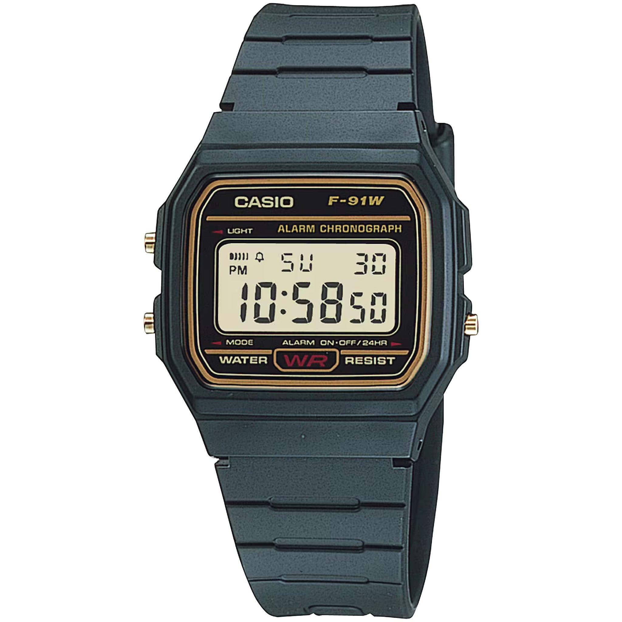 Casio Unisexuhr F-91WG-9Q Quarz Digital Schwarz Gold