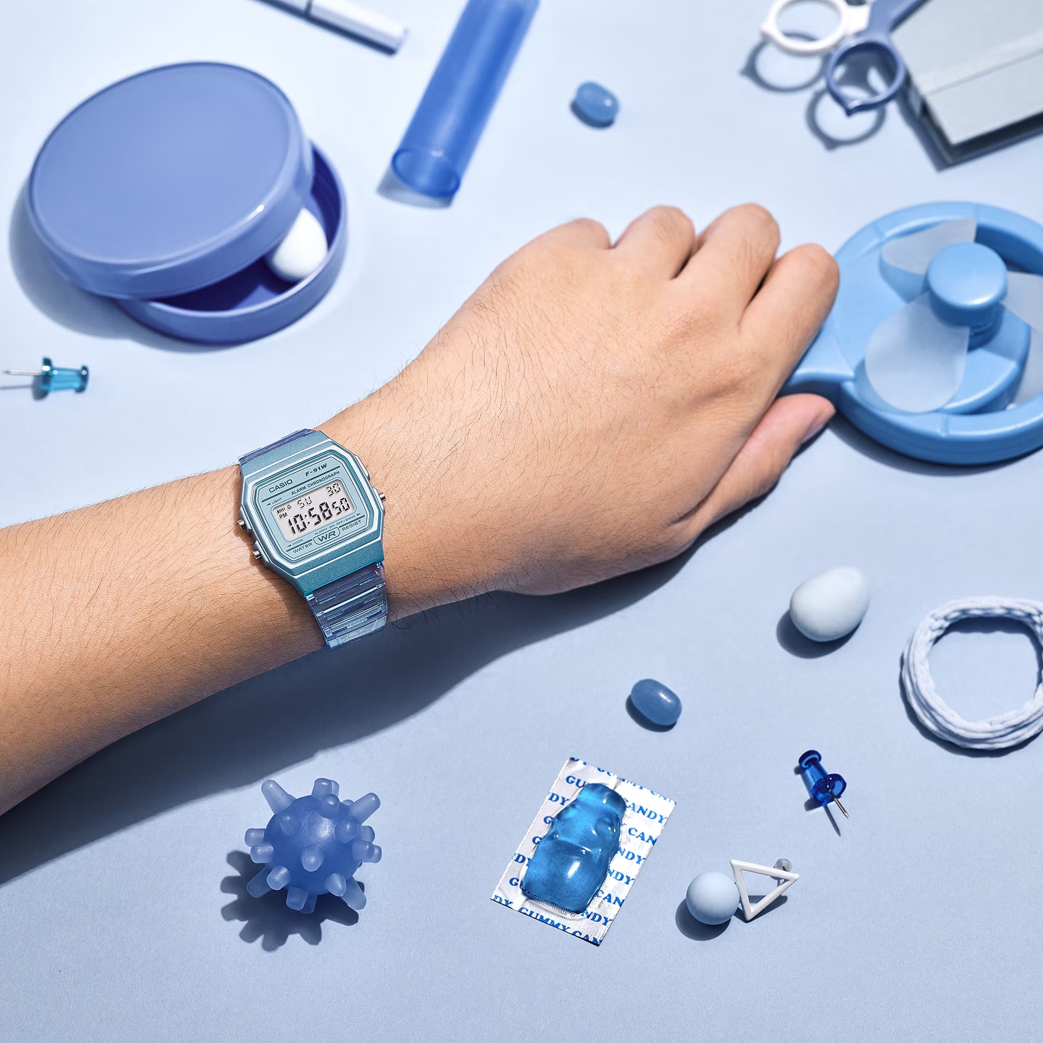 Casio Unisexuhr F-91WS-2 Quarz Digital Blau