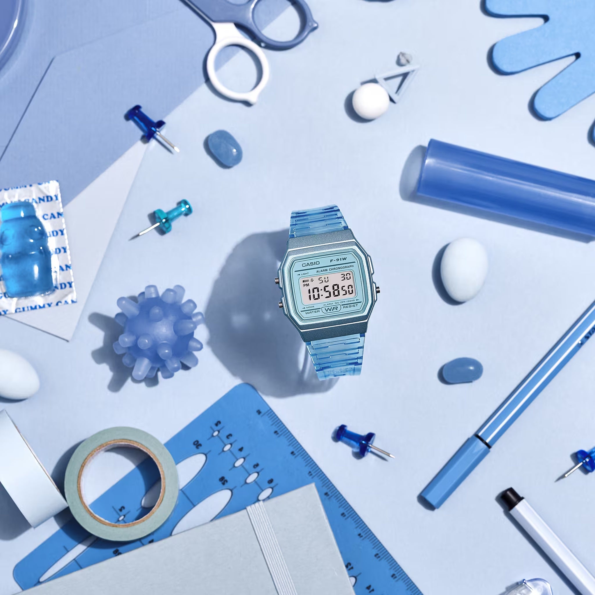 Casio Unisexuhr F-91WS-2 Quarz Digital Blau