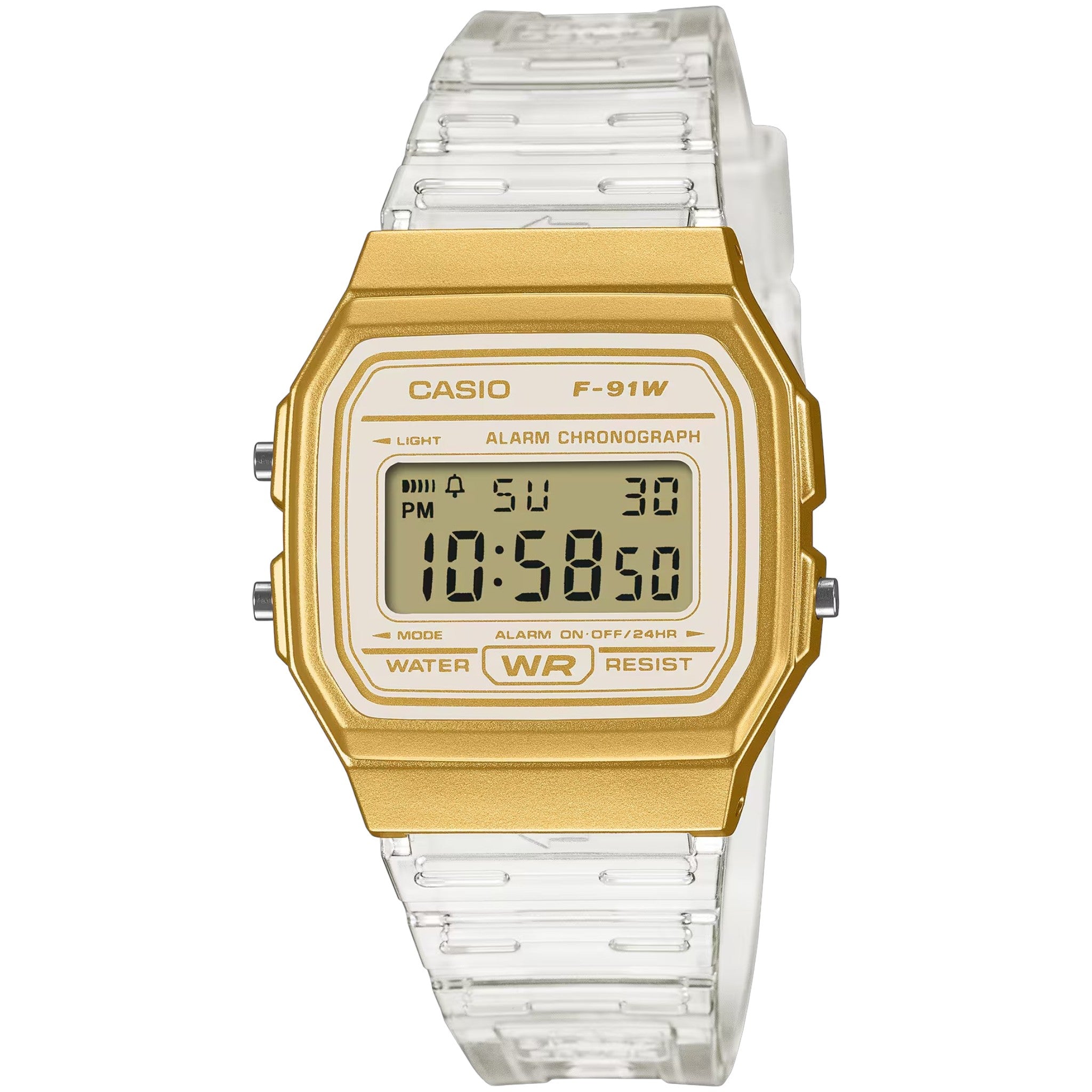 Casio Unisexuhr F-91WS-7A2 Quarz Digital Weiß Golden