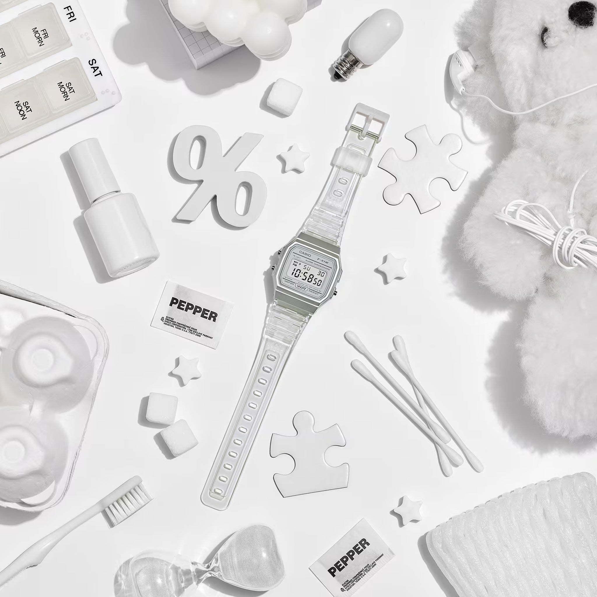 Montre Casio Mixte F-91WS-7 Quartz Digitale Argent Blanc
