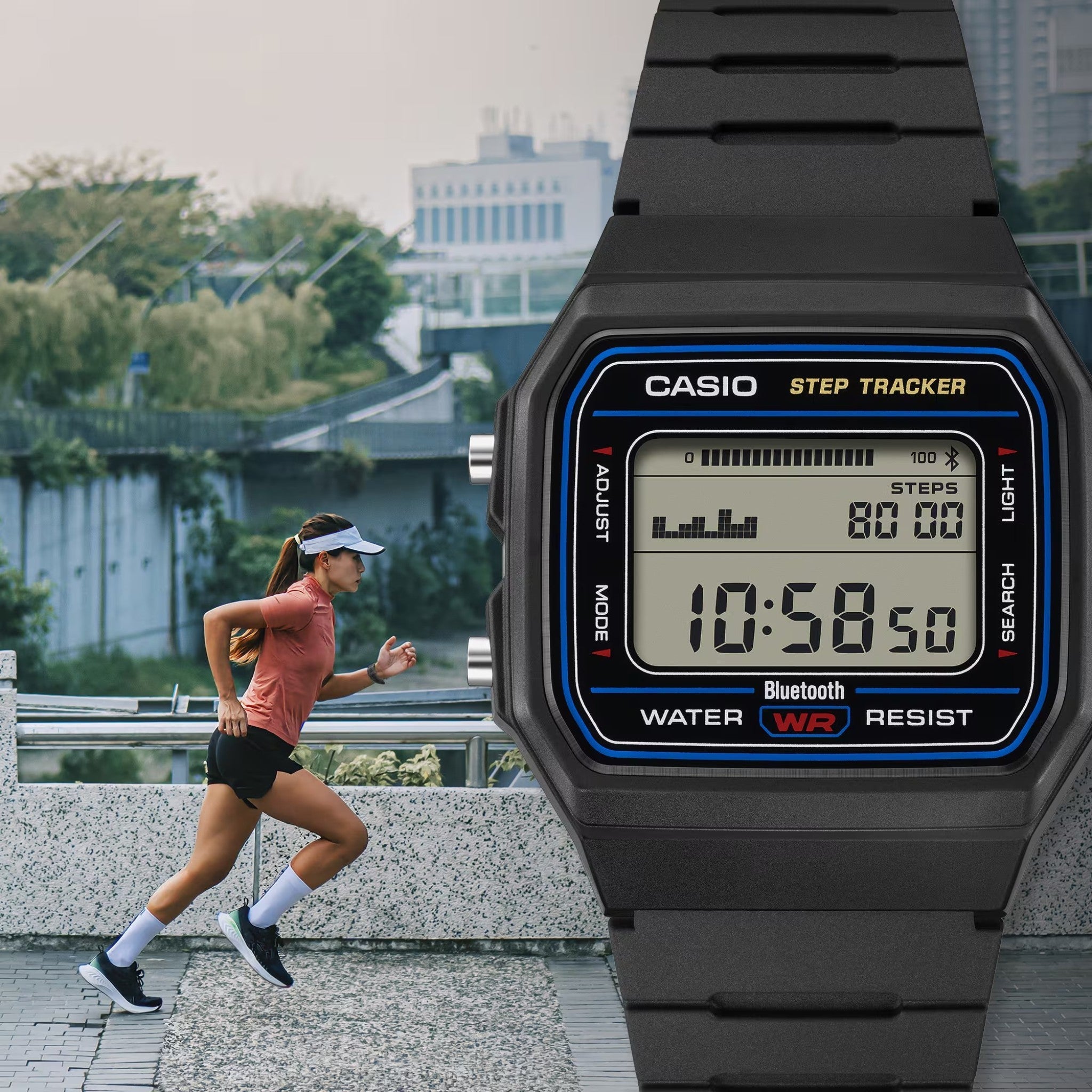 Casio Digitaluhr F-B100W-1A Schwarz Blau Unisex Bluetooth