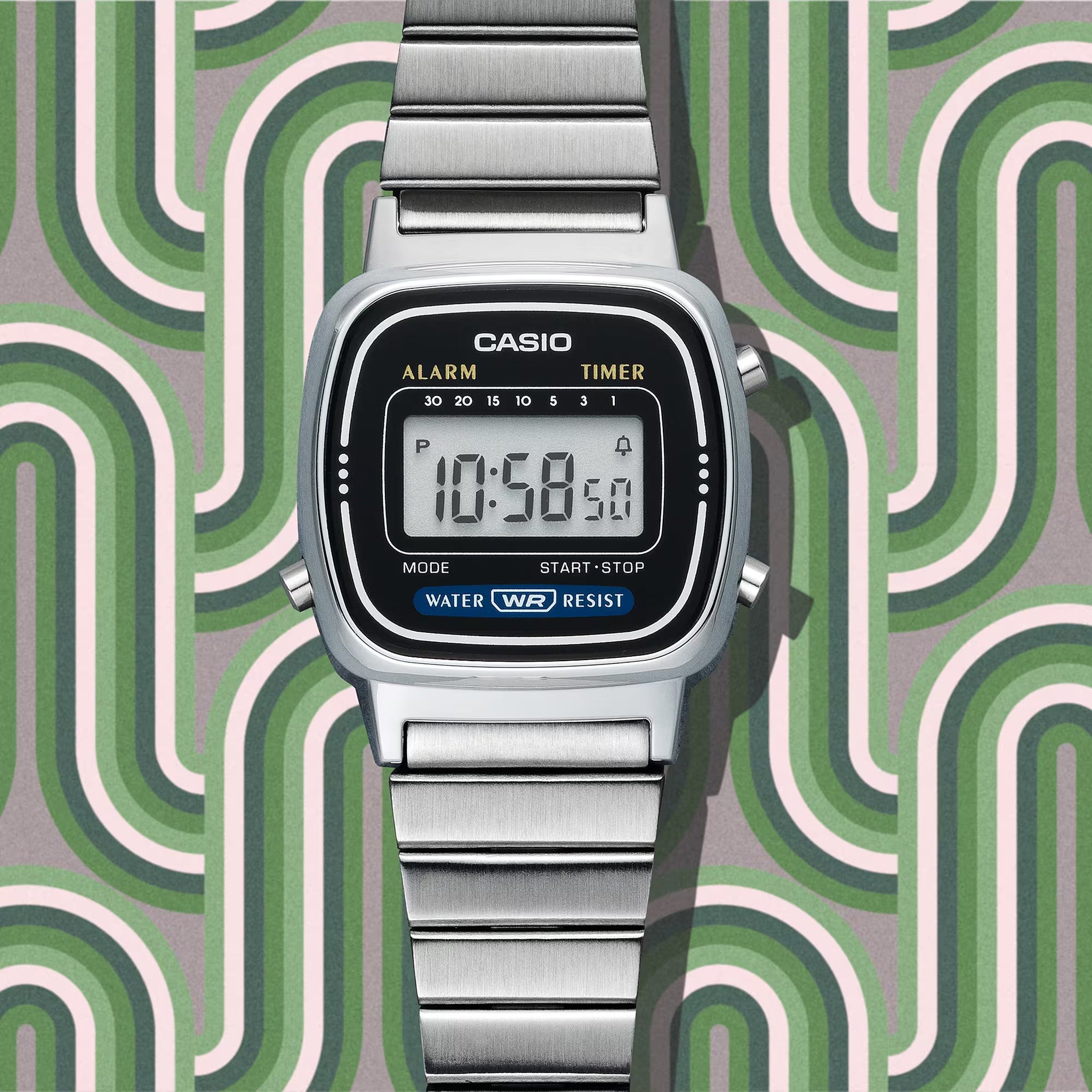 Montre Casio Femme Vintage LA670WA-1D Quartz Digitale Argent Noir