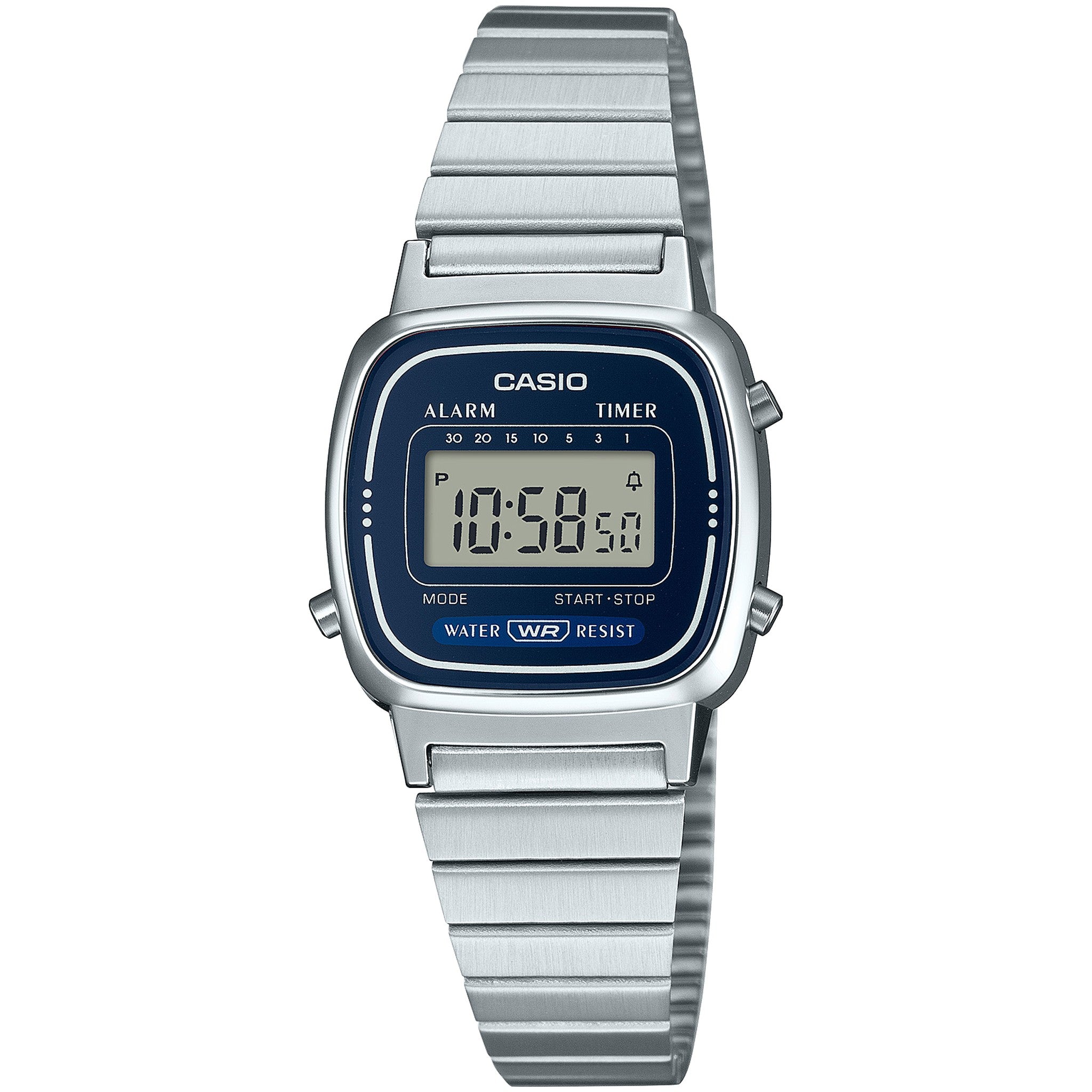 Casio Damenuhr Vintage LA670WA-2 Digital Quarz Silber Blau