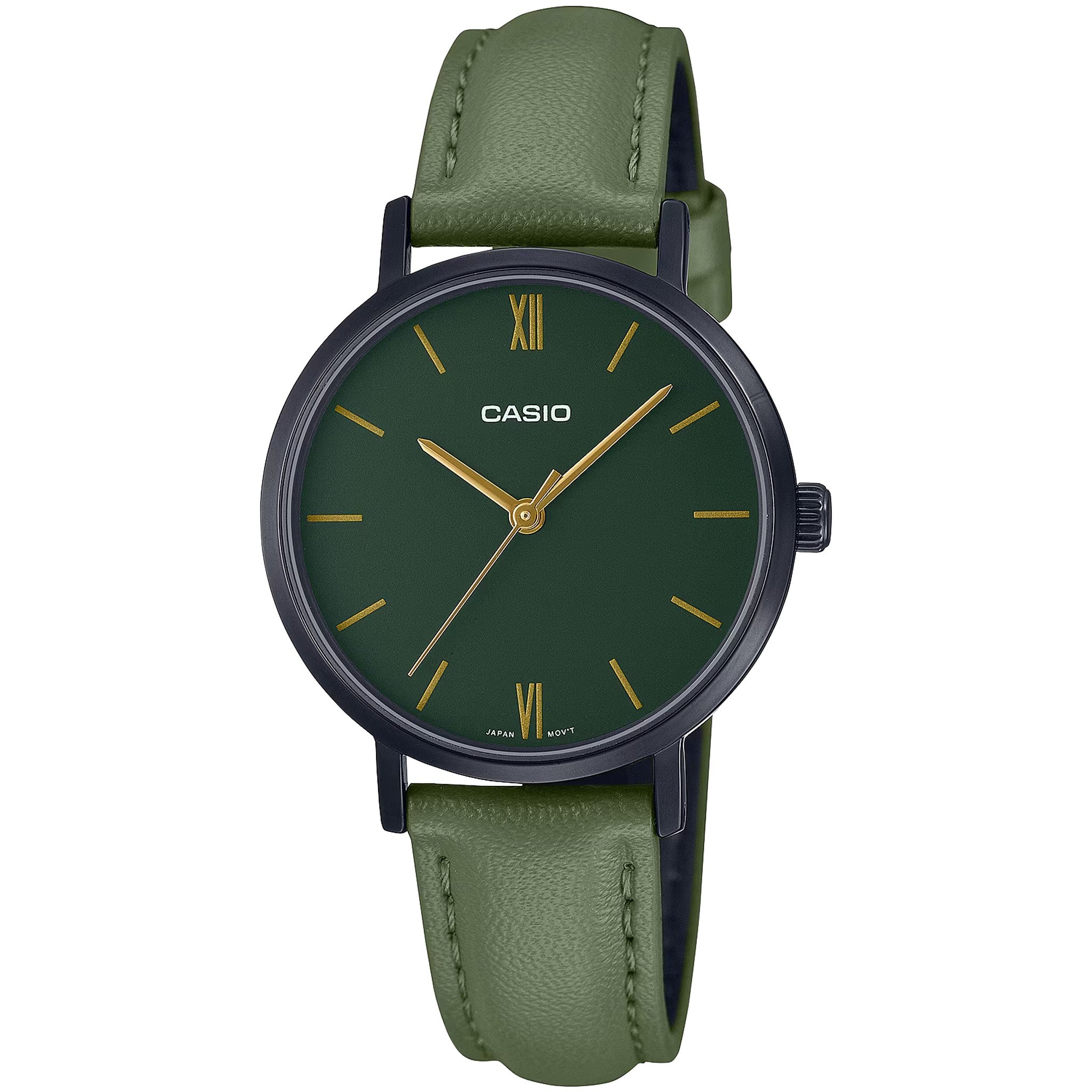 Casio Damenuhr LTP-VT02BL-3A Quarz Analog Schwarz Grün