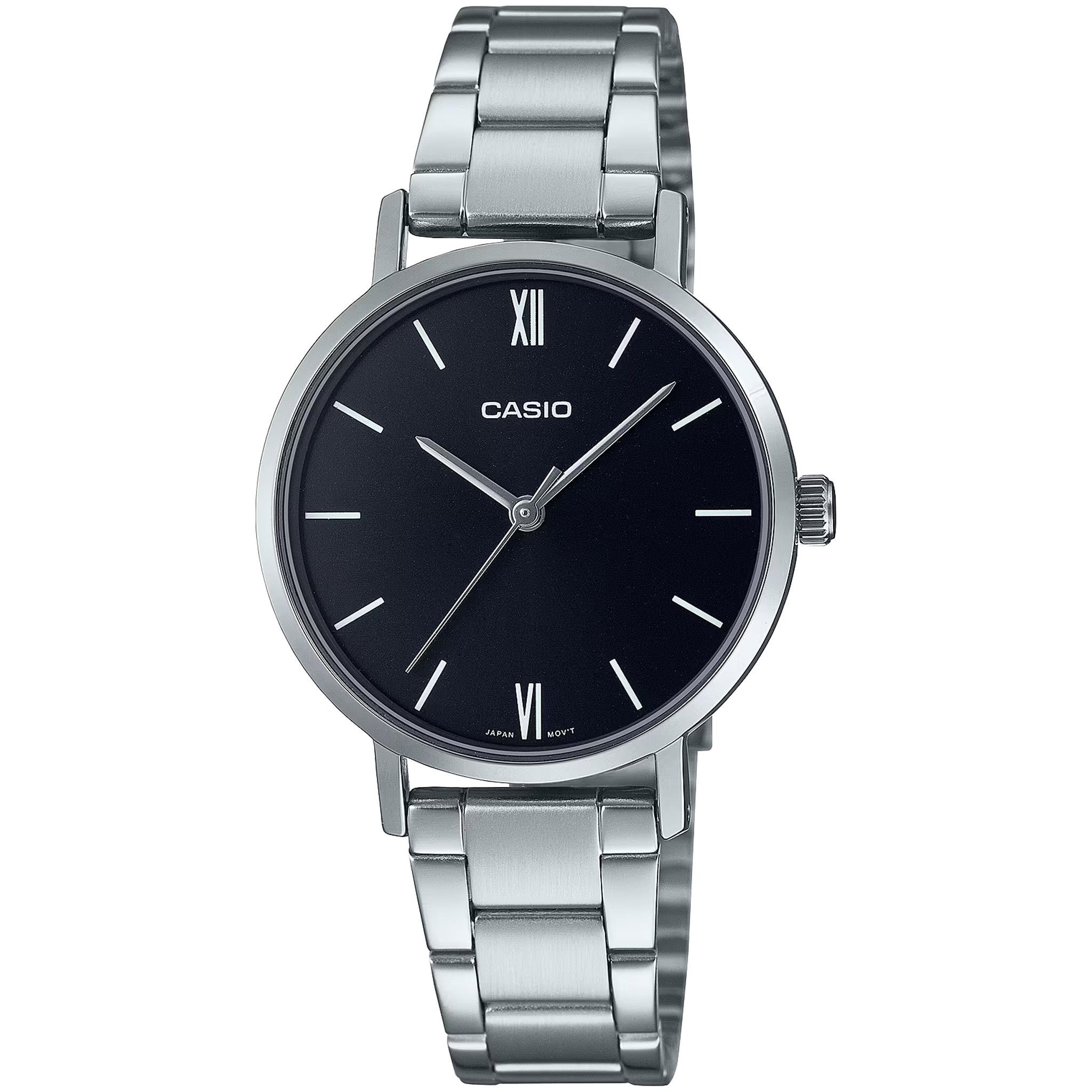 Casio Damenarmbanduhr LTP-VT02D-1A Quarz Analog Silber Schwarz