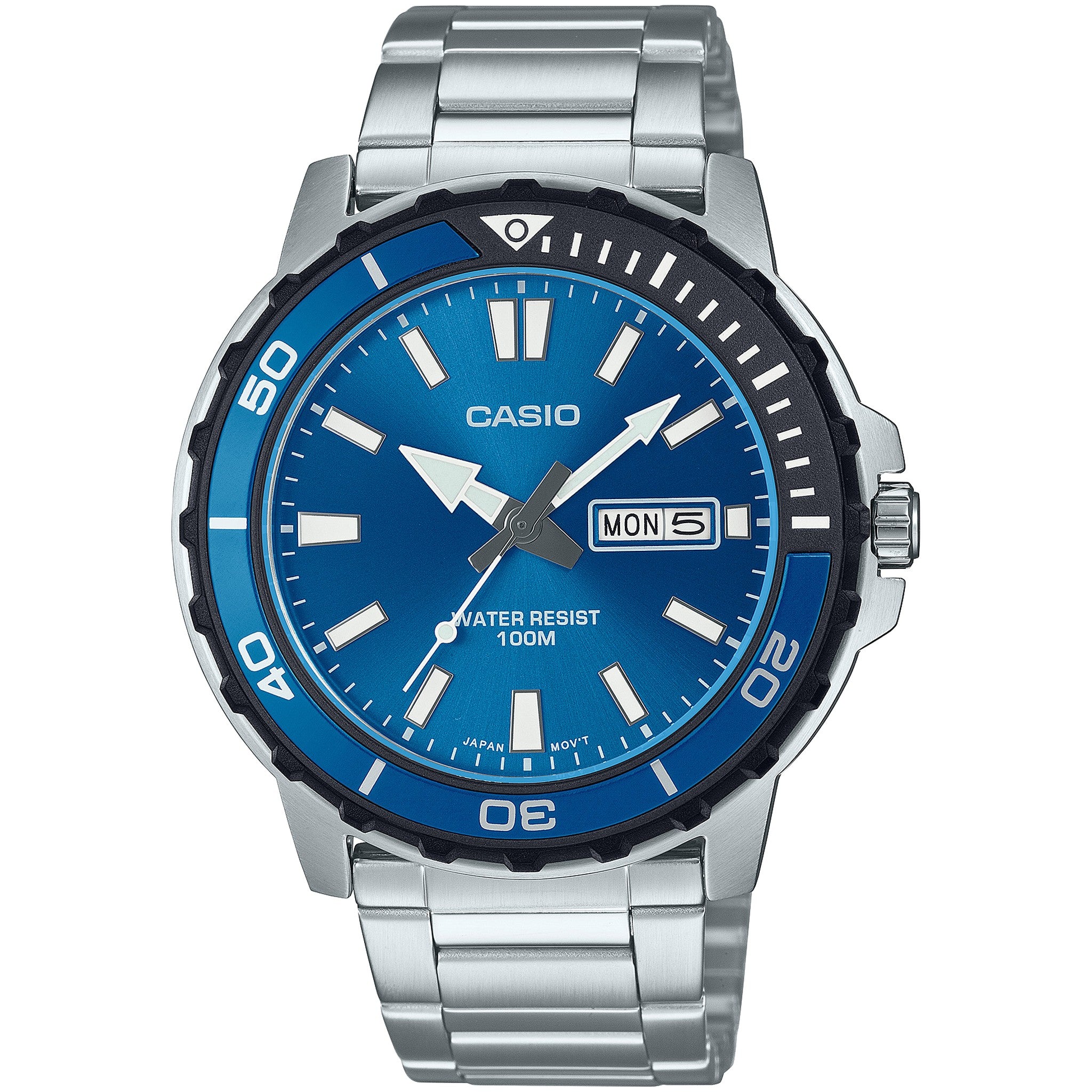 Casio Herrenuhr MTD-125D-2A1 Quarz Analog Silber Blau