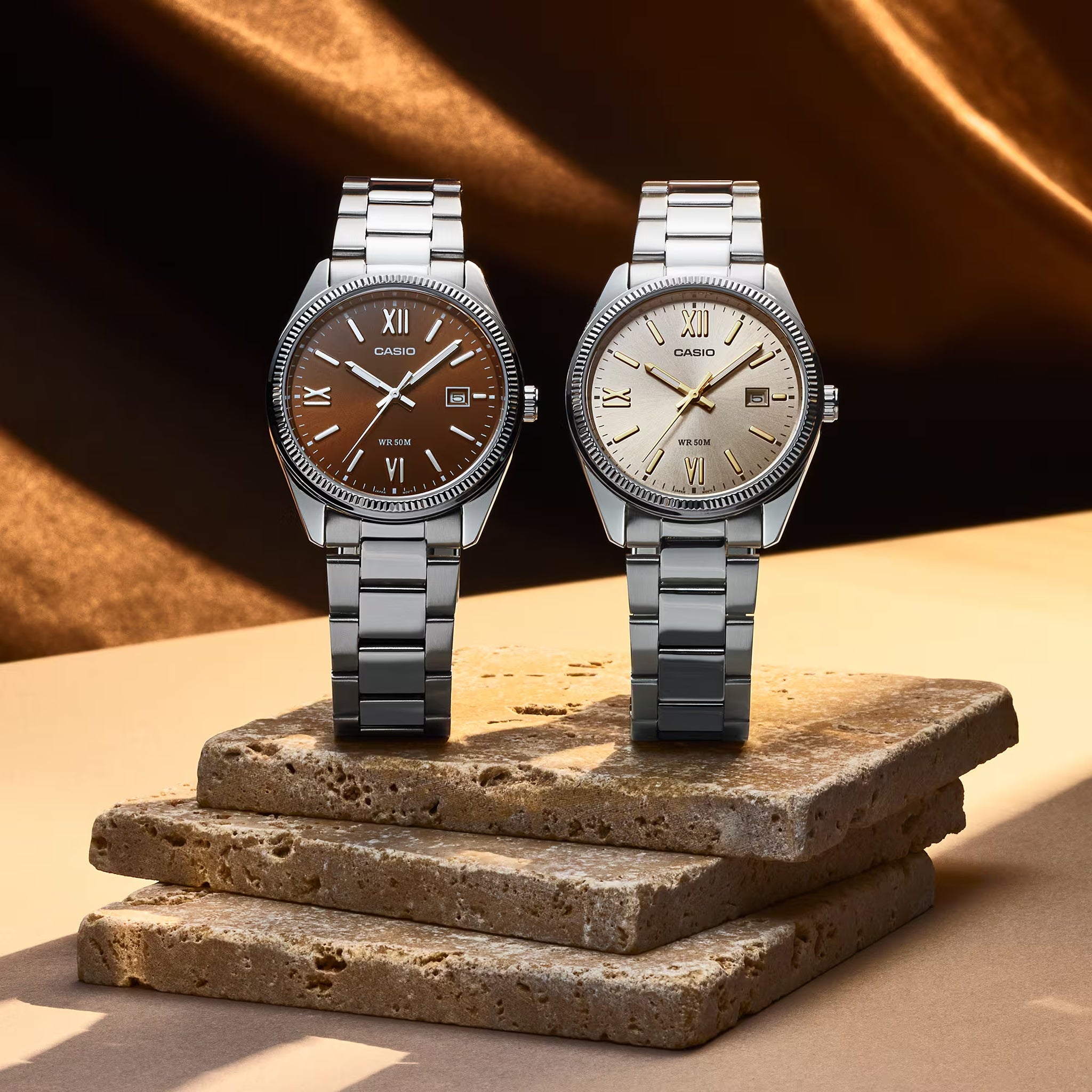 Casio Herrenuhr MTP-1302DD-5A Quarz Analog Silber Braun
