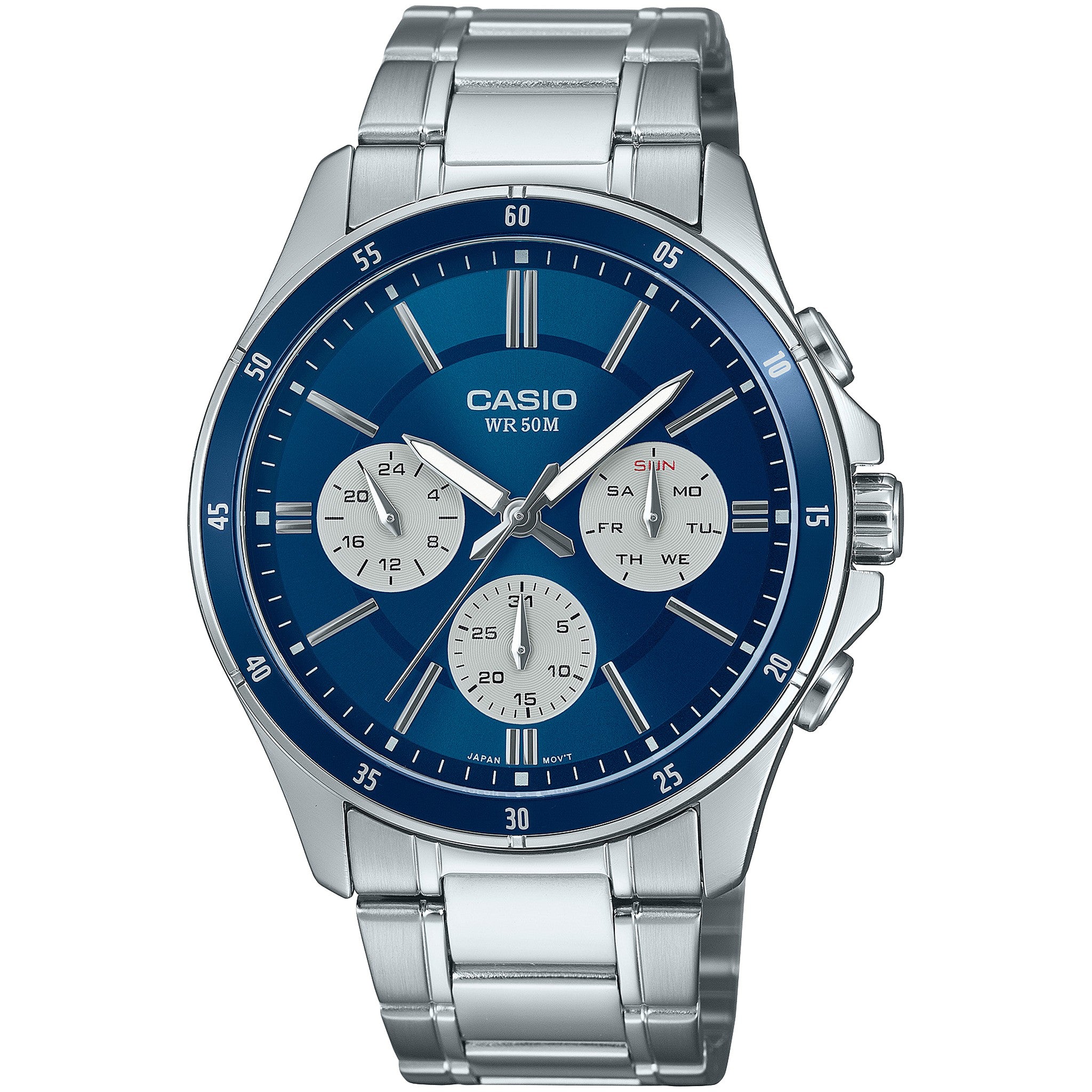 Casio Herrenuhr MTP-1374D-2A3 Quarz Analog Silber Blau