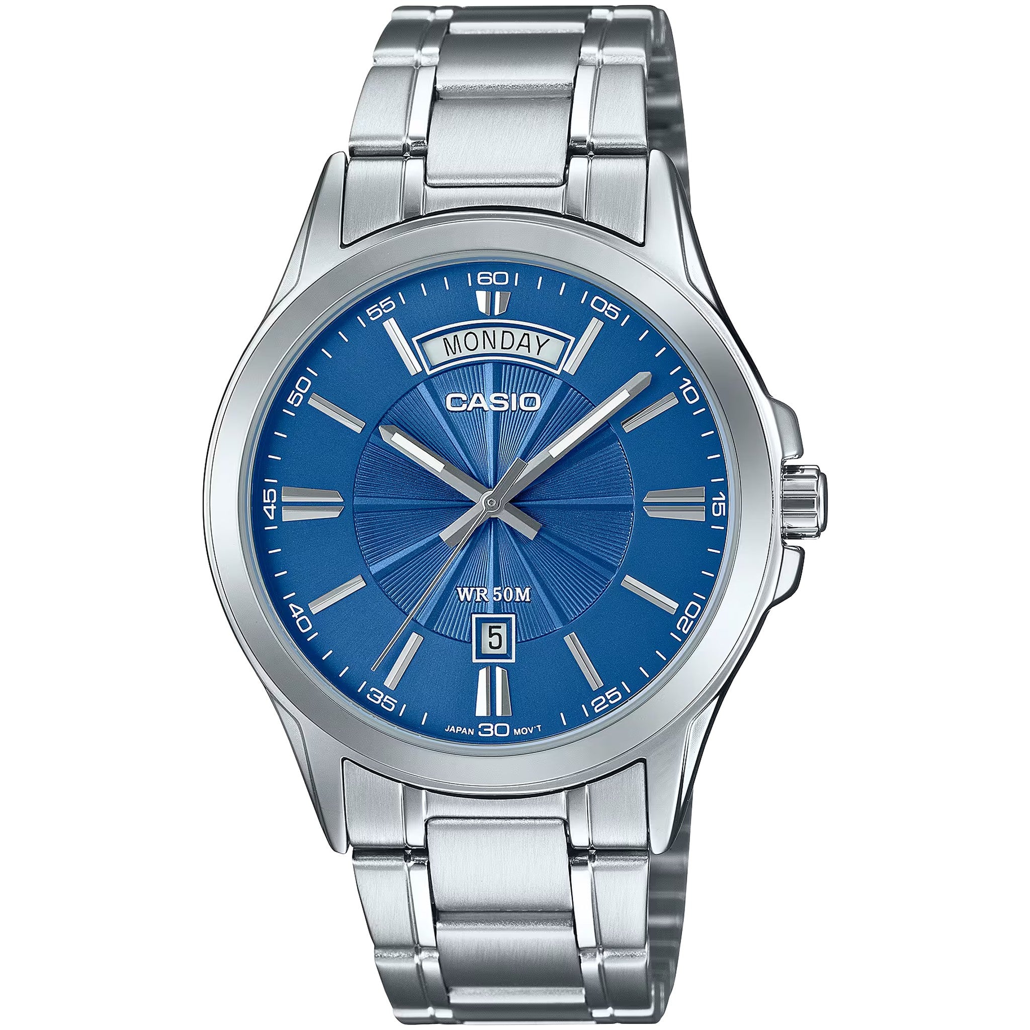 Casio Herrenuhr MTP-1381D-2A Quarz Analog Silber Blau