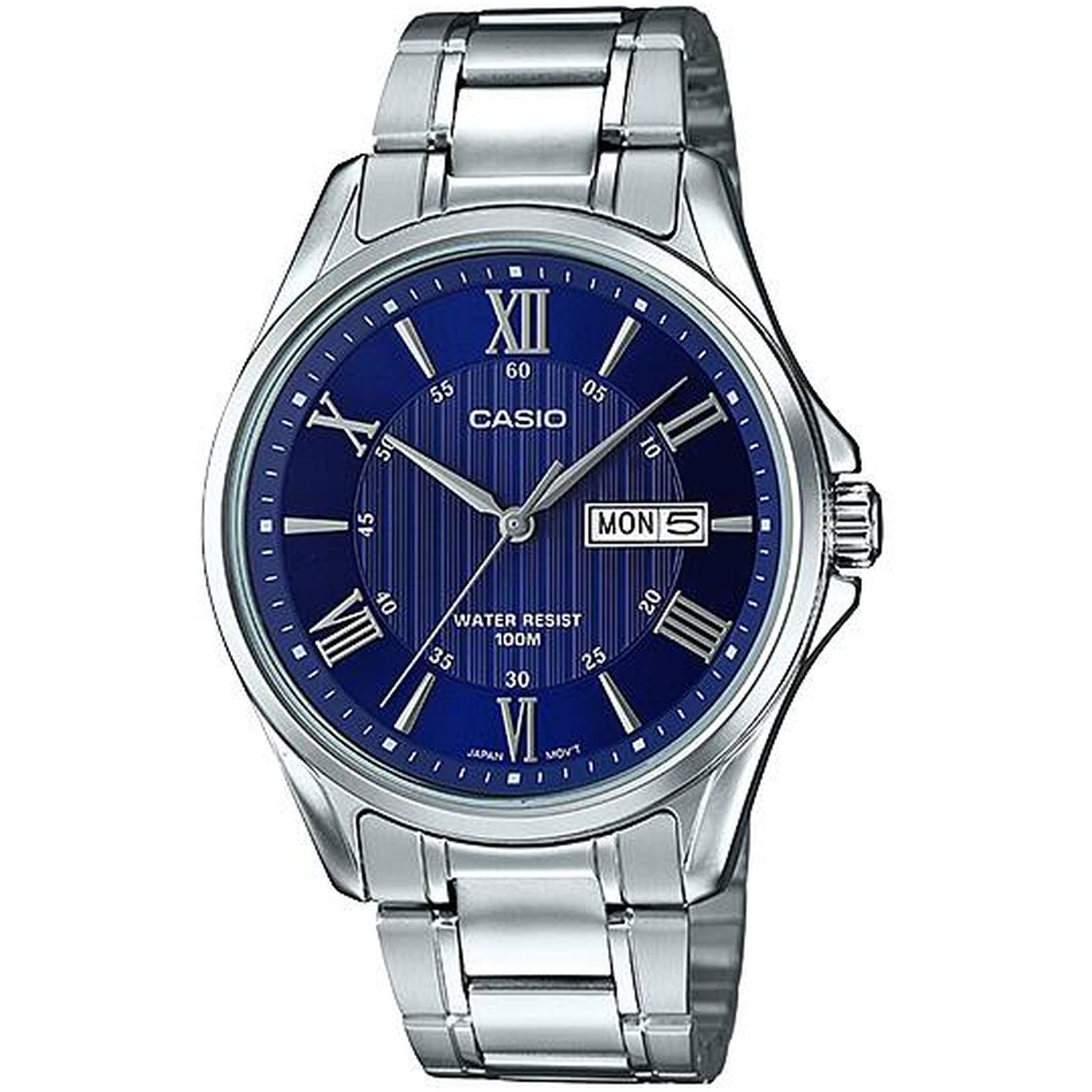 Casio Herrenuhr MTP-1384D-2A Quarz Analog Silber Blau