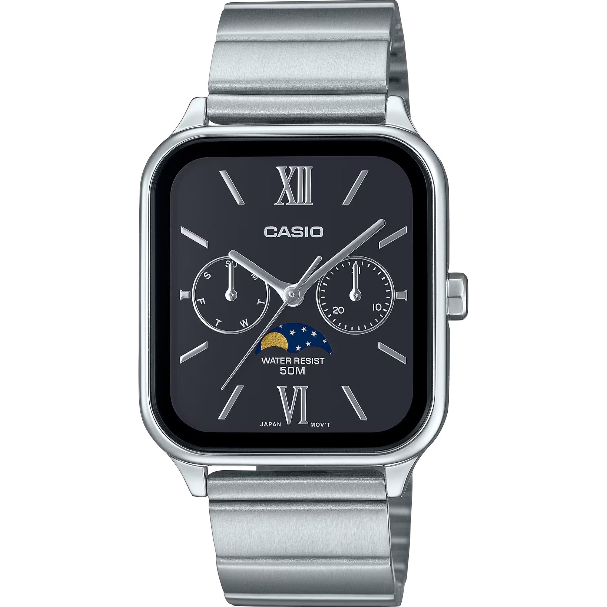 Casio Standard Herrenuhr MTP-M305D-1A2 Mondphase Schwarze römische Ziffern Quarz