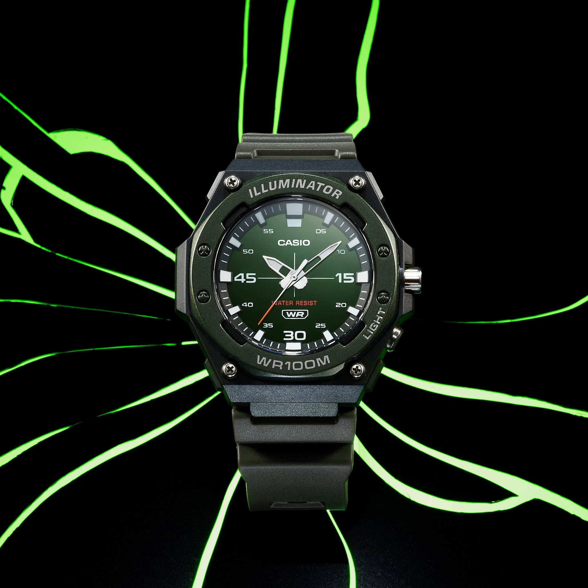Casio Men's Watch MW-620H-3A Quartz Analog Black Green