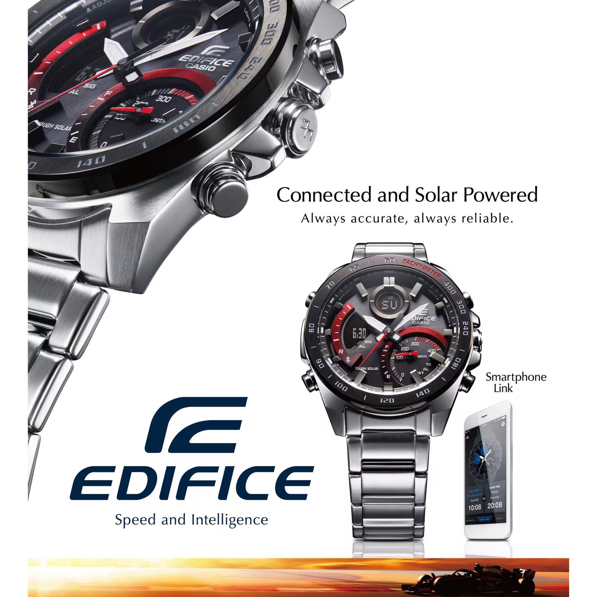 Montre Casio Edifice ECB-900DB-1A Homme Argenté Noir Rouge
