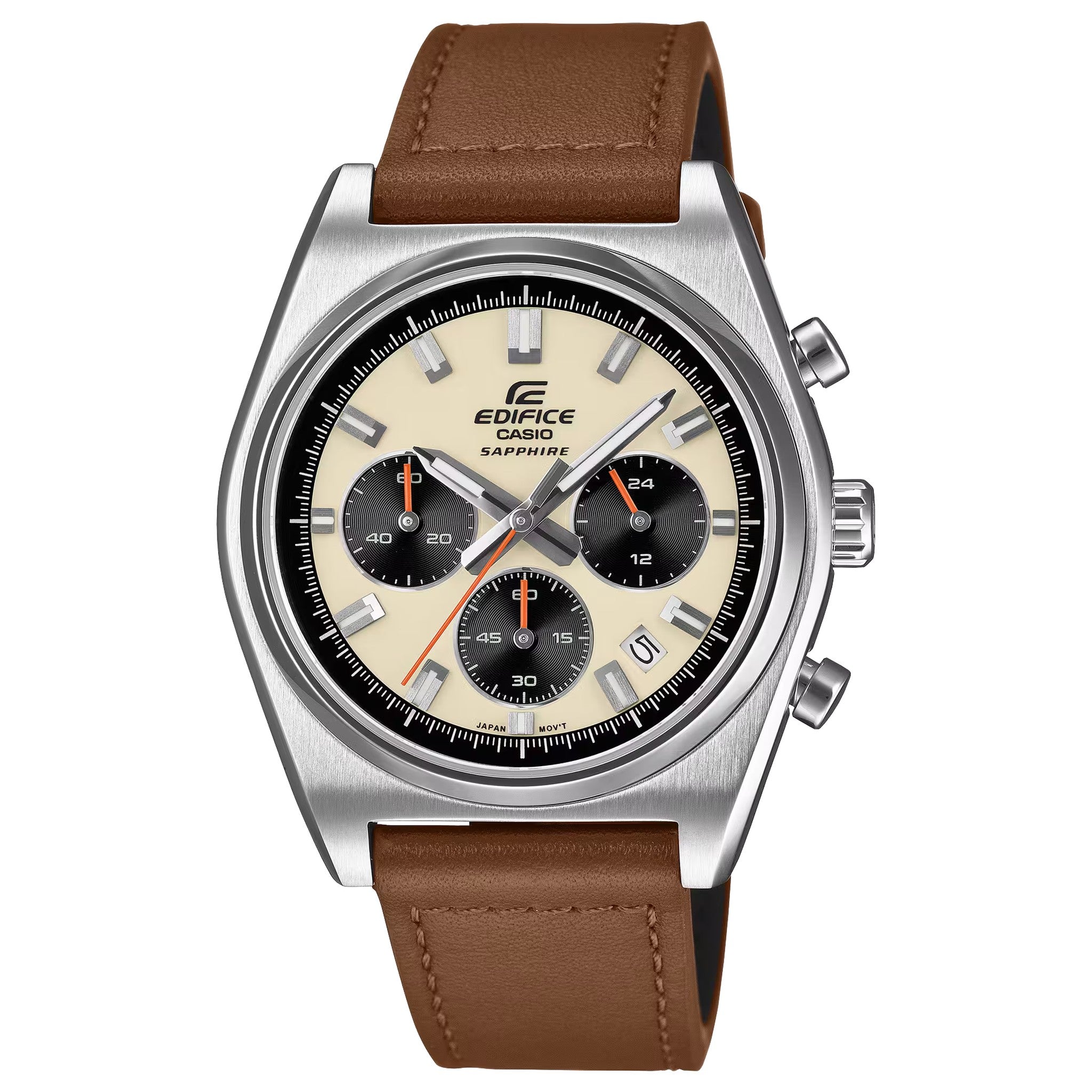 Casio Edifice EFB-730L-7A Herrenuhr Silber Braun Leder