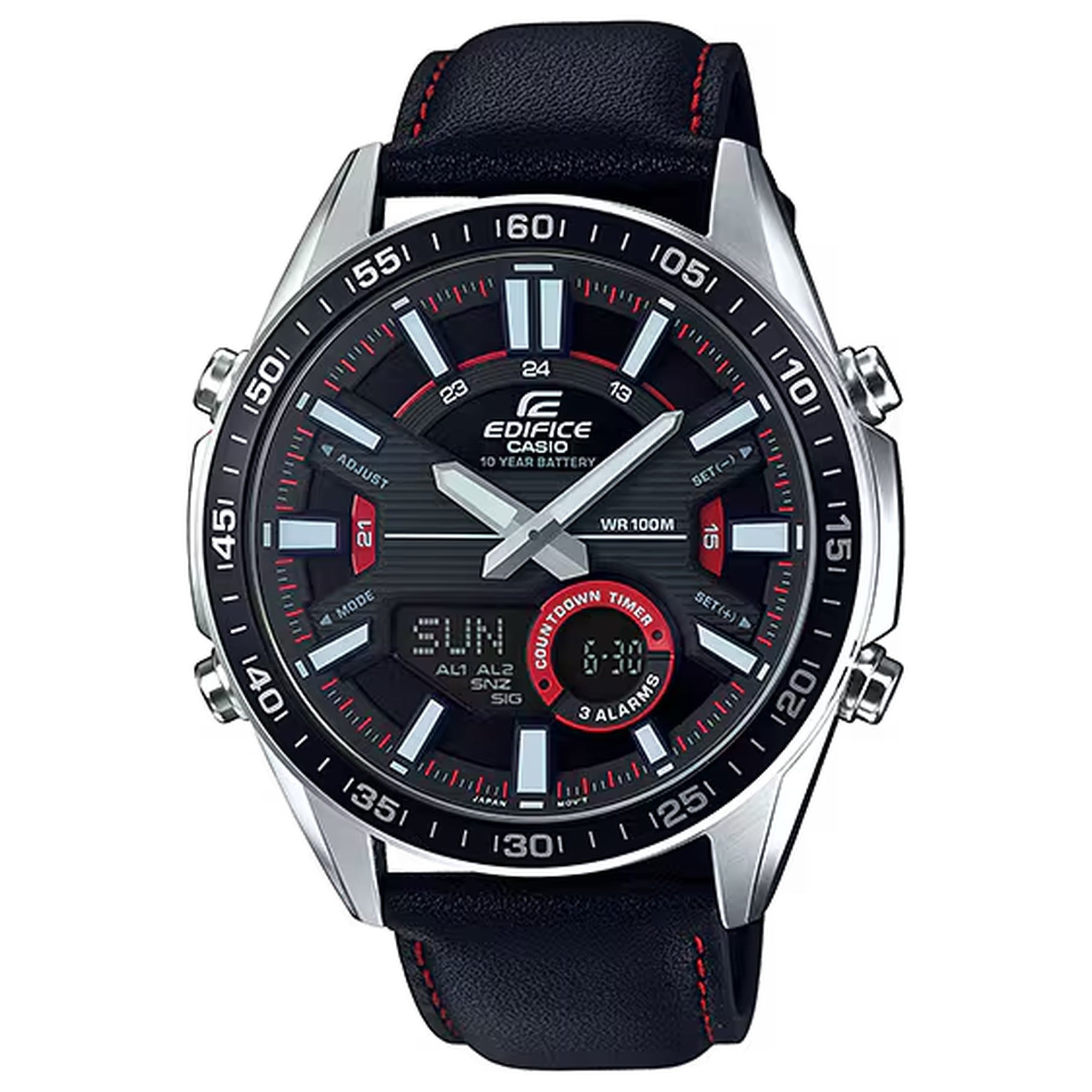 Montre Casio Edifice EFV-C100L-1A Homme Noir Rouge Cuir