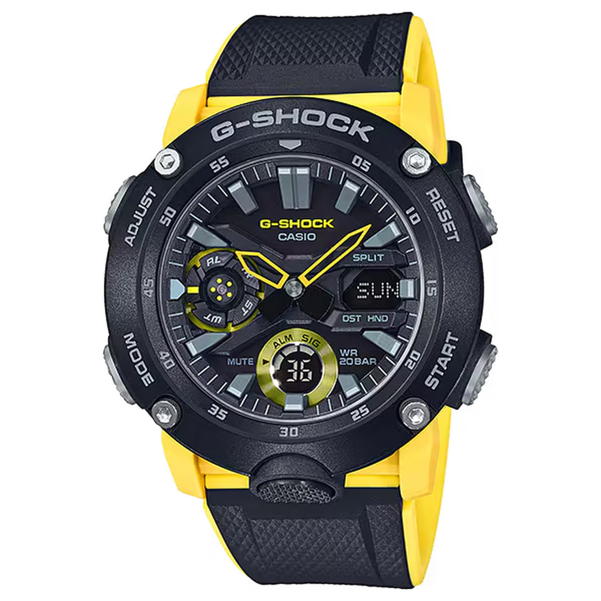 Casio G-Shock GA-2000-1A9 Herrenuhr Schwarz Gelb