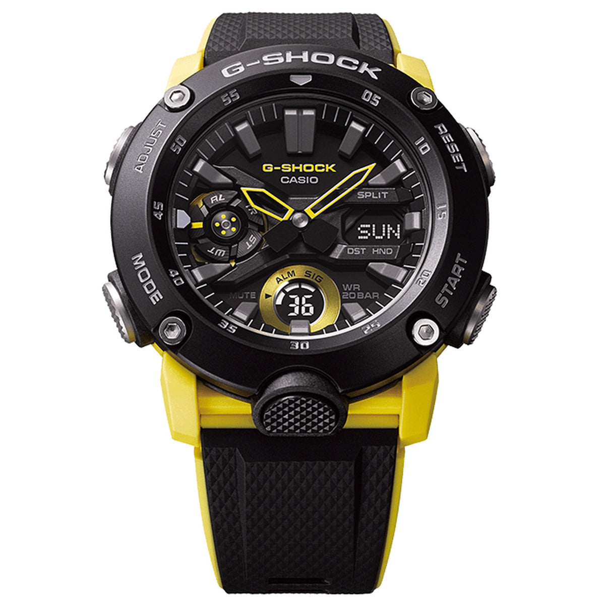 Casio G-Shock GA-2000-1A9 Herrenuhr Schwarz Gelb