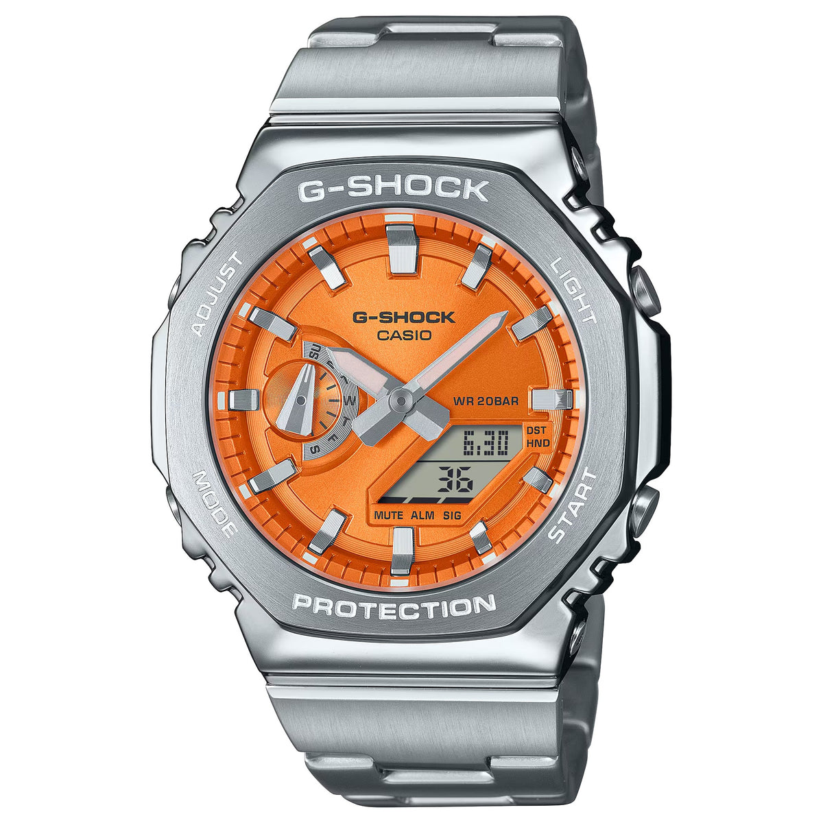 Casio G-Shock GM-2110D-4A Herrenuhr Silber Orange