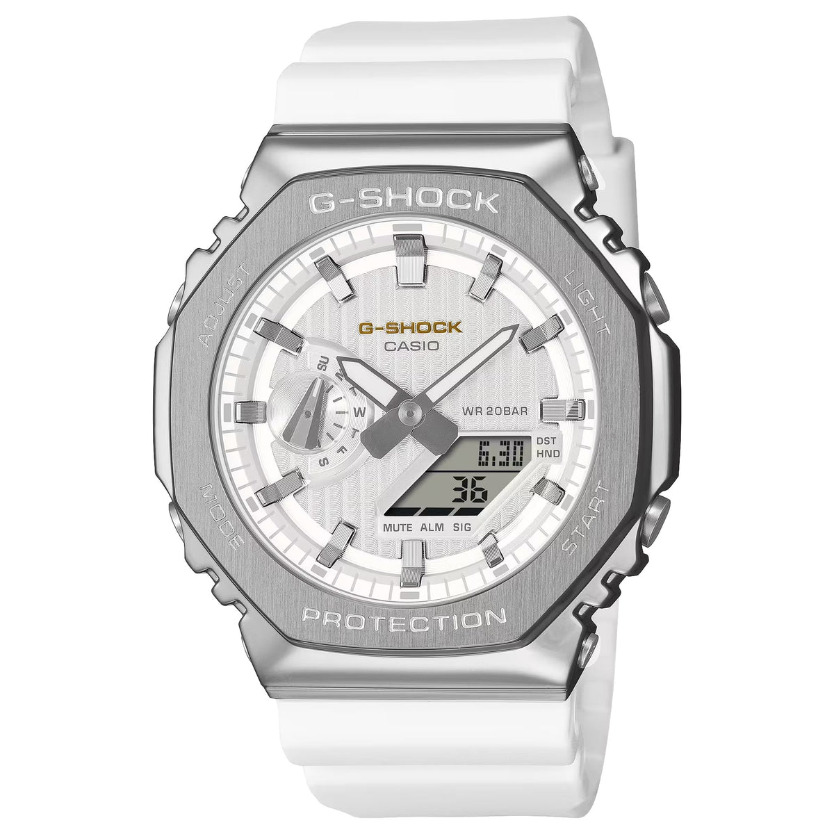 Casio G-Shock GM-2110SH-7A Herrenuhr Silber Weiß