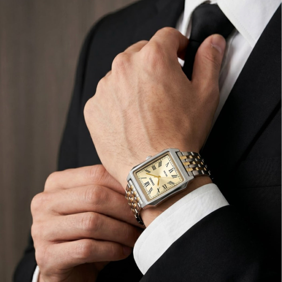 Casio Timeless MTP-B190SG-9BV Rectangular Roman Numerals Silver Gold Watch