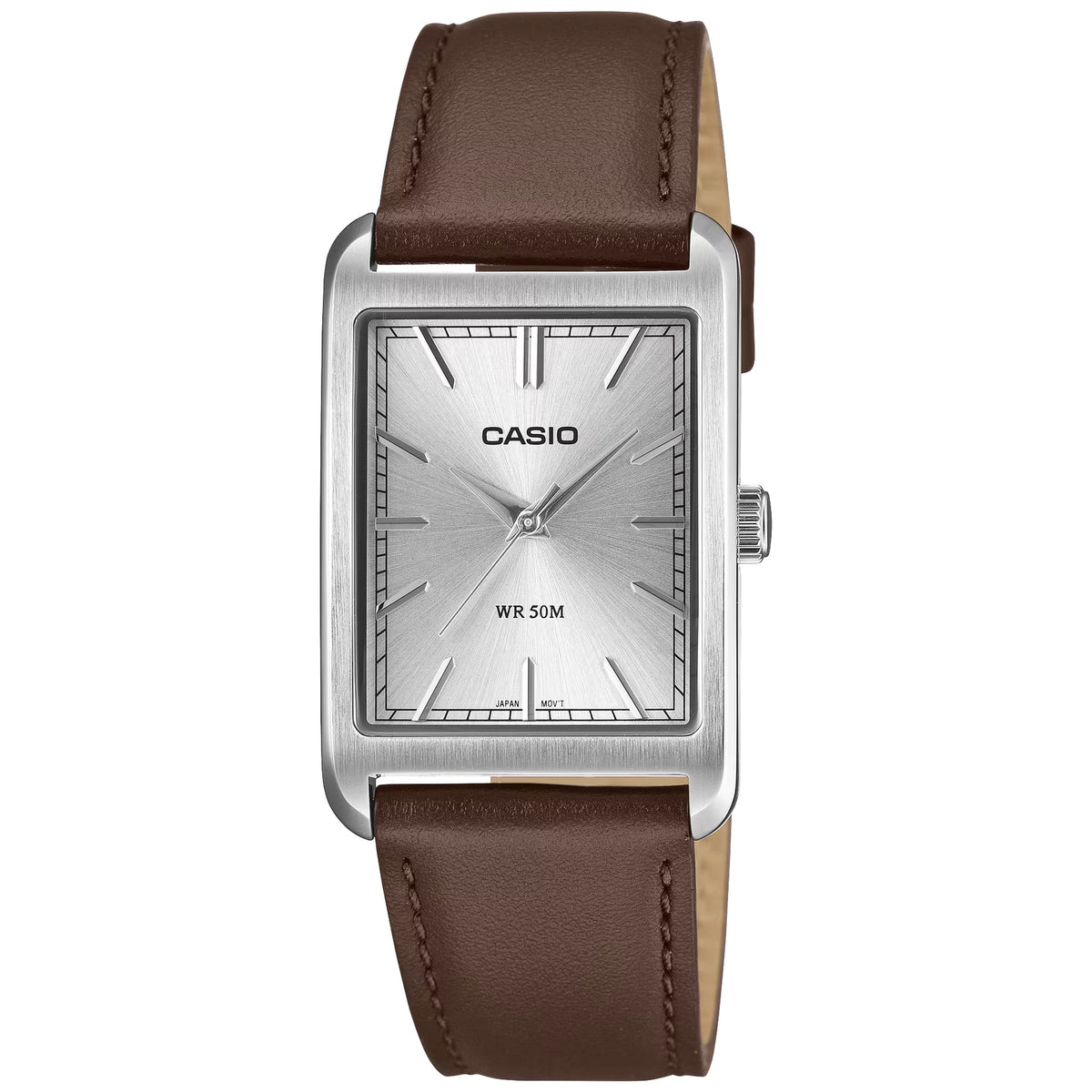 Casio Timeless MTP-B215L-7AV Rectangular Silver Leather Men's Watch