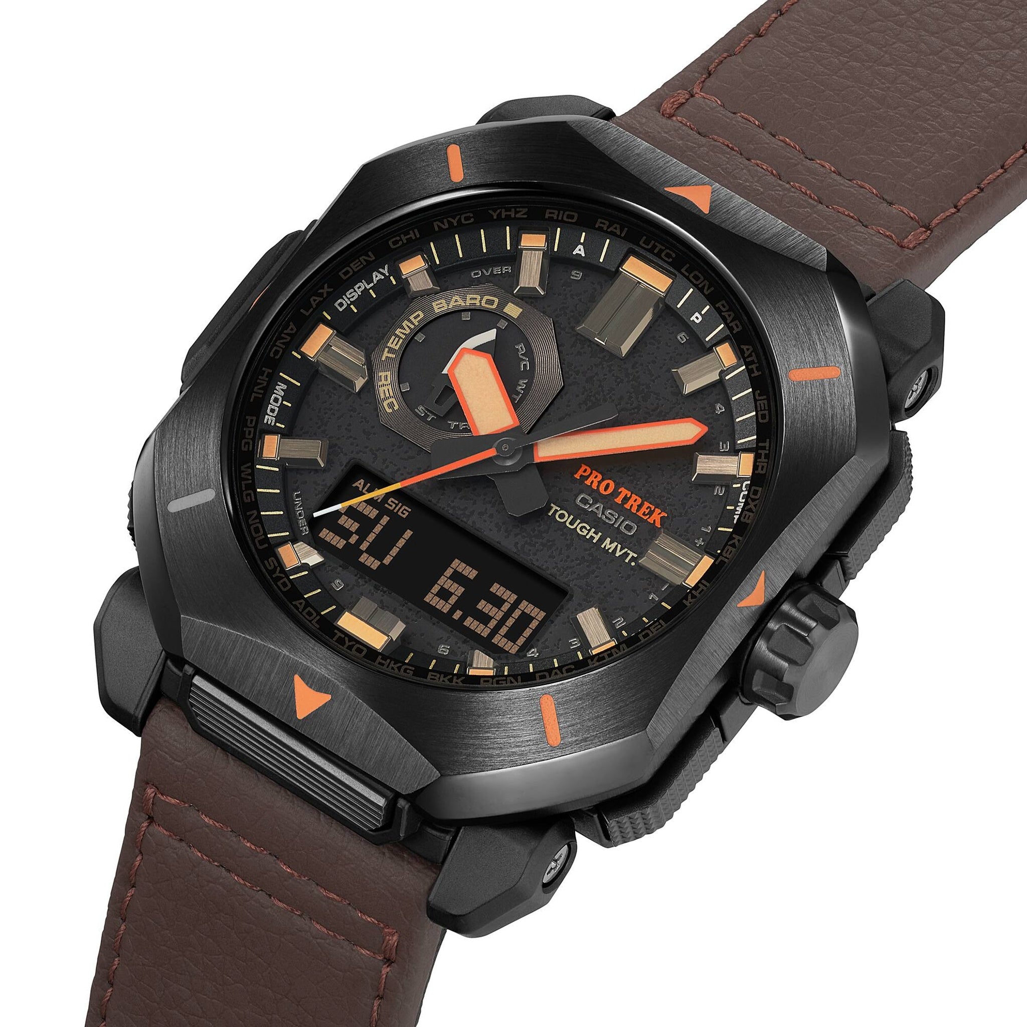 Casio Pro Trek PRW-6900YL-5 Men's Black Leather Brown Watch