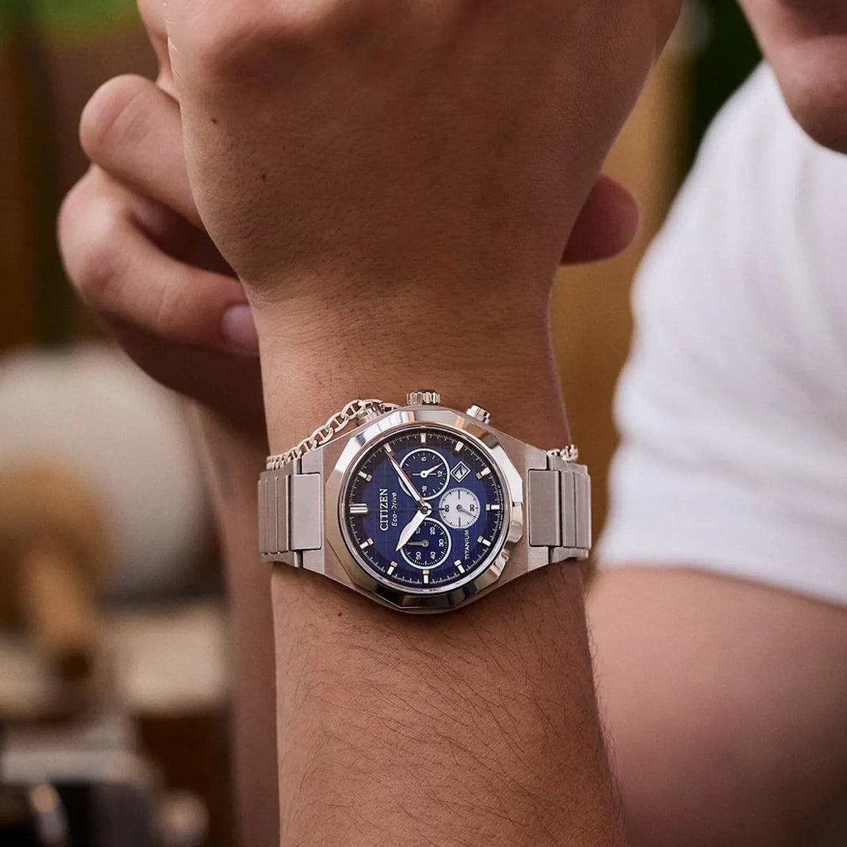 Montre Citizen CA4691-59L Chronographe Eco-Drive 41mm Super Titanium Bleu Homme